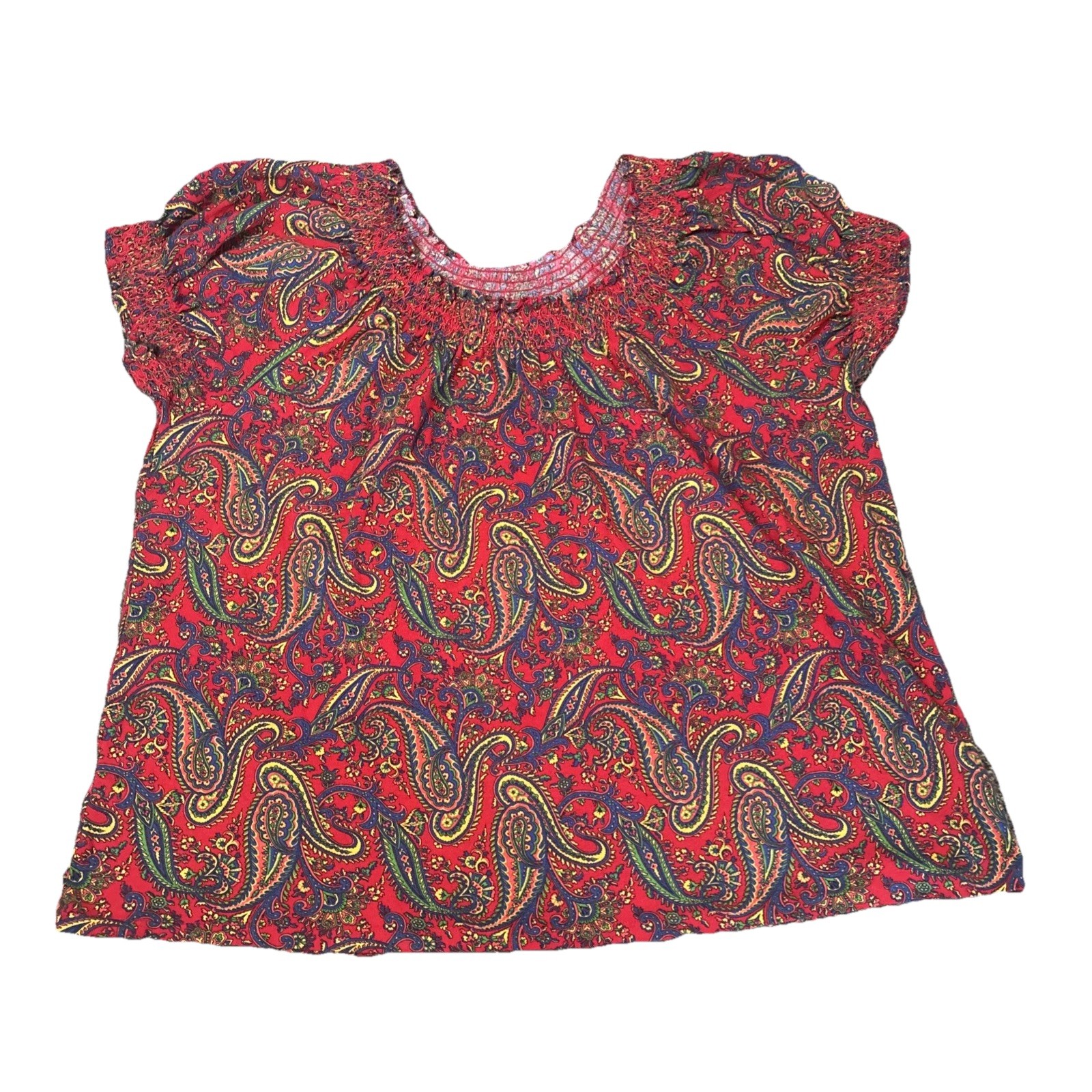 Lauren Ralph Lauren Red Paisley Blue green Yellow Blouse Casual Top Size 3XL