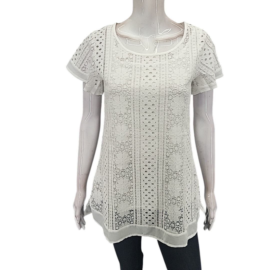 Kate and Mallory Lace Top with Lining Medium Size White Shirt Sleeves Shirt