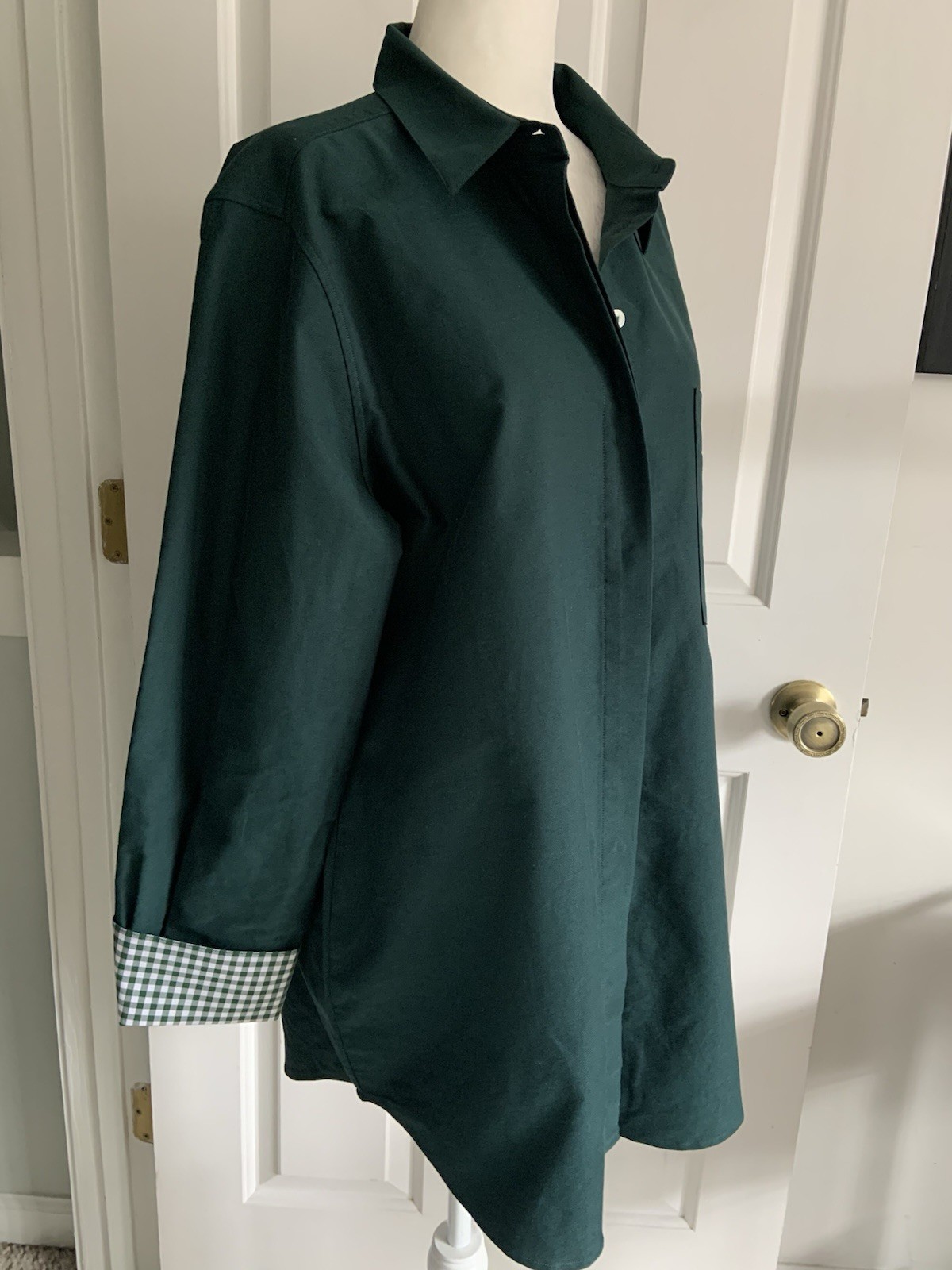 Claridge & King Women’s XL Dark Green Button up Shirt with Gingham flip cuffs