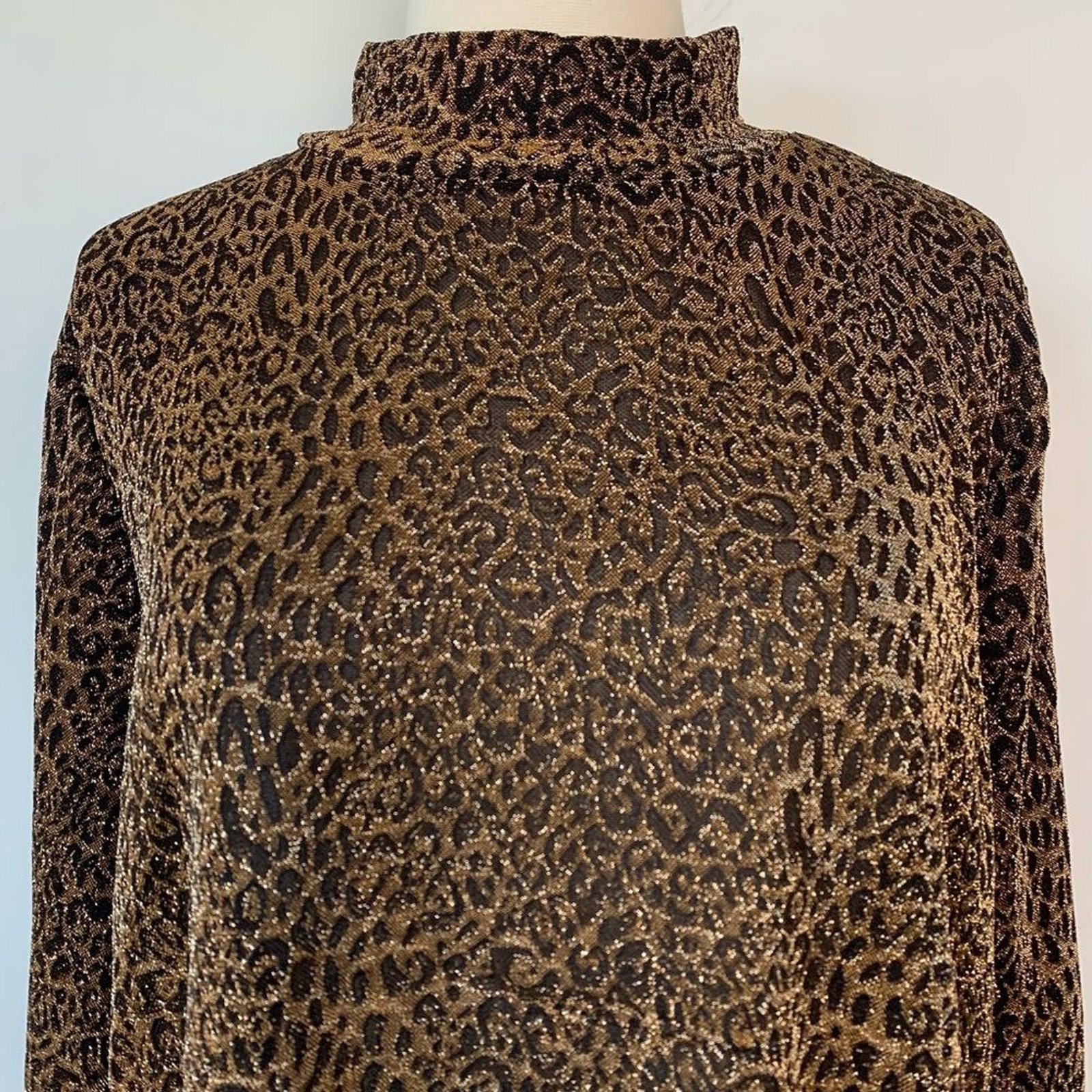 Andrea Jovine Metallic Sparkly Leopard Print Mock Neck Top Size 2X
