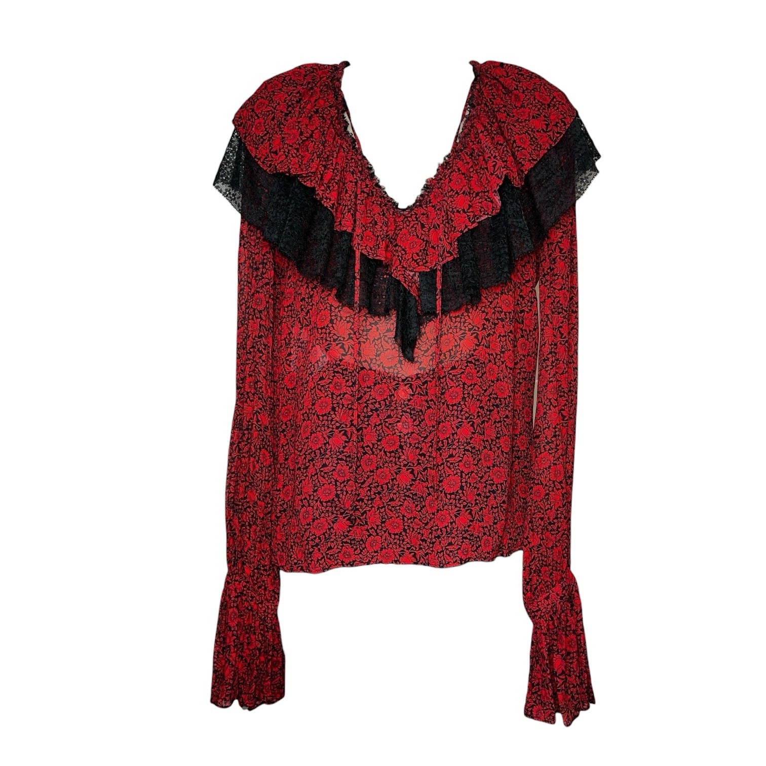 Philosophy di Lorenzo Serafini Frill Lace Yoke Gothic Blouse – Black/Red, UK10