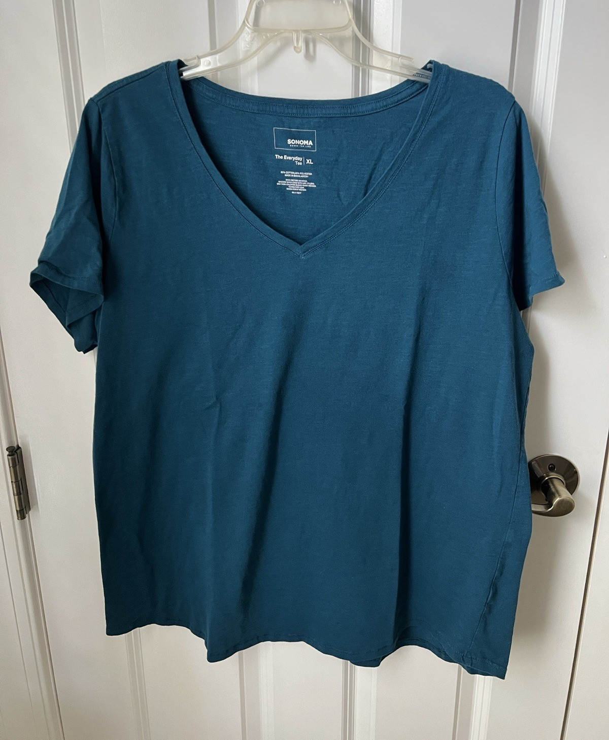 Sonoma Goods For Life Women’s XL Blue Solid Knit V-Neck Short Sleeve Tee