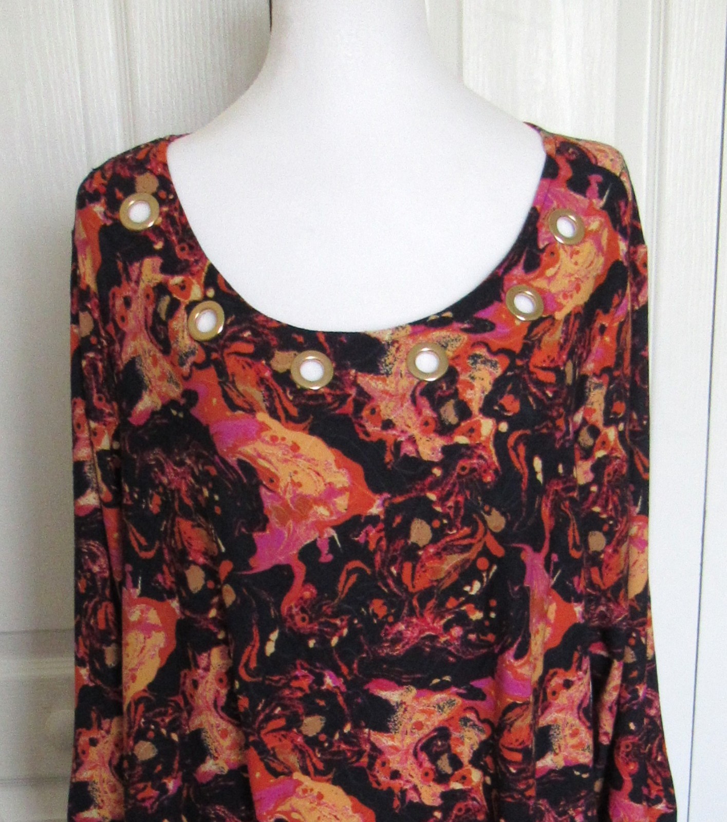 COCOMO PLUS SIZE 1X WOMEN’S TOP BLOUSE ORANGE PINK BLACK 3/4 SLEEVES