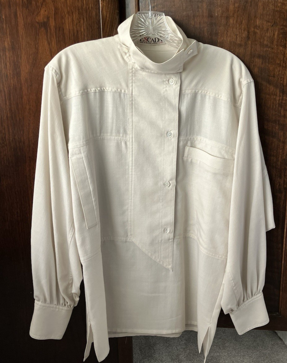 ESCADA Margaretha Ley 100% Virgin Wool Blouse Cream Ivory Sz 34 West Germany VTG