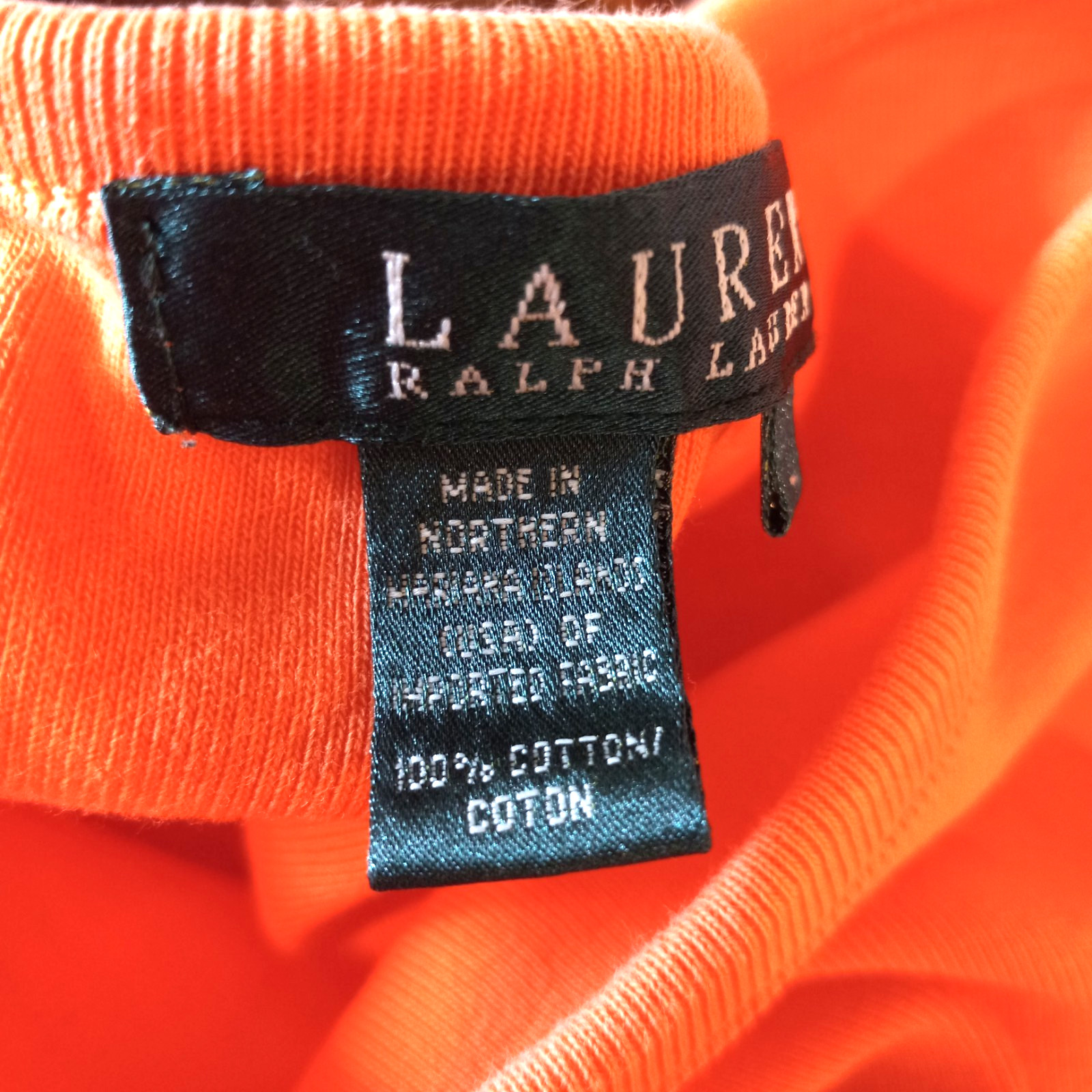 Lauren Ralph Lauren labeled a L-see measurements-M Orange Top Ribbed Stretch