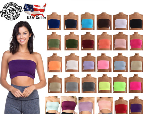 Seamless Tube Top Bandeau Stretchable Spandex Bra (Regular & Plus Sizes)