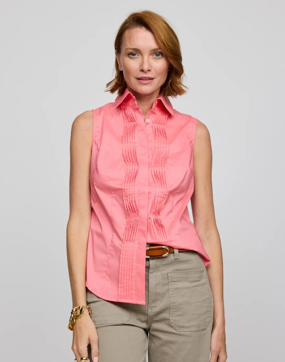 HINSON WU $200 Lilith Pleated Sleeveless Shirt Top in Candy Coral Size Small