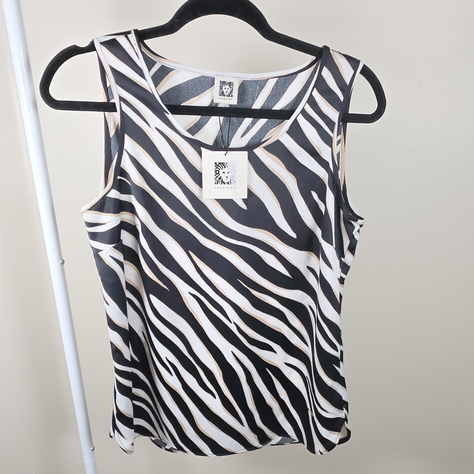 Anne Klein Zebra Animal Print Chiffon Round Neck Sleeveless Tank Blouse S