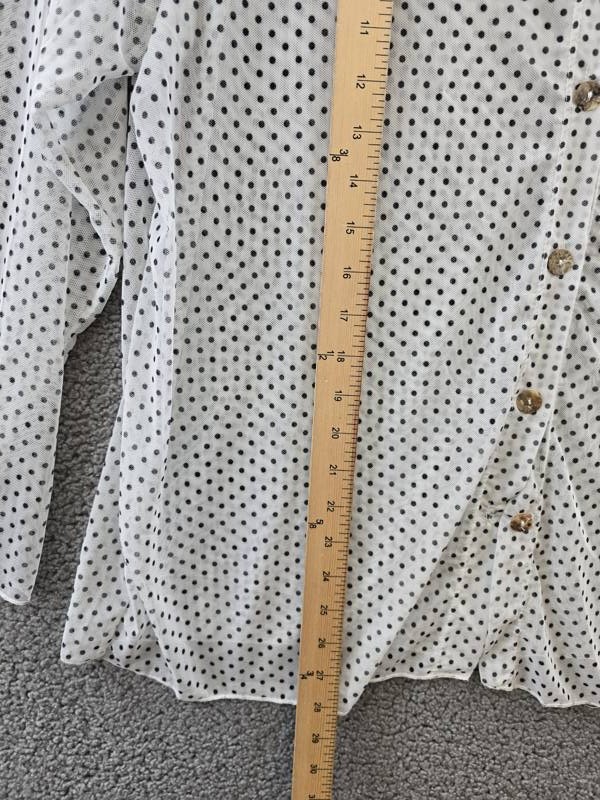 COIN 1804 Plus Size Dot Mesh Button Front Long Sleeve Top Women’s 3X White/Black
