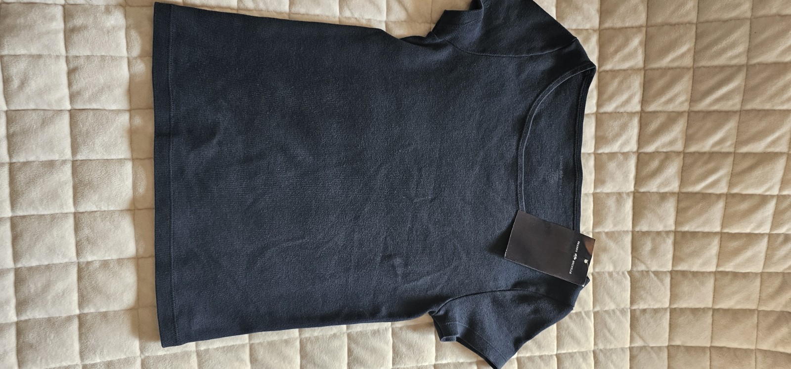 Brandy Melville NWT Elodie Top Navy Blue XS/S 100% Cotton Fitted Boatneck Tee