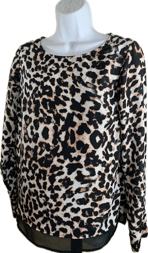 The Limited Leopard Print Sheer Layered Long Sleeve Blouse Top Boho Y2K S NWOT