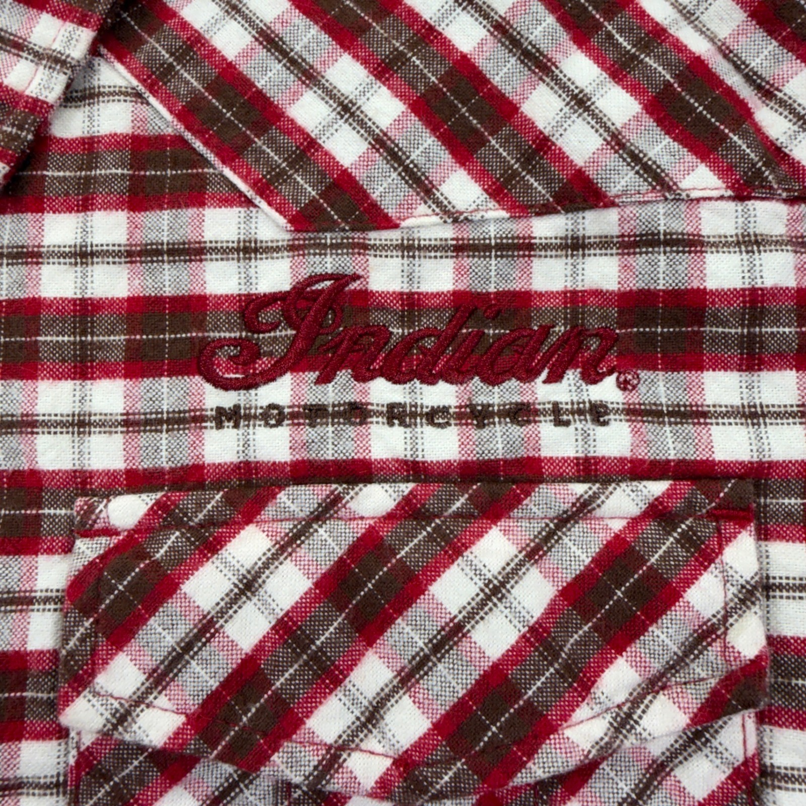 Indian Motorcycle Flannel Shirt Women XL Red Plaid Western Button Up Embroidered