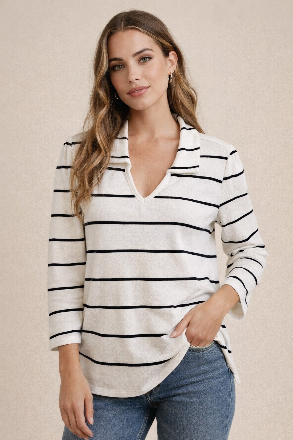 Sweet Violet Ladies Blouse Striped Black And White Sz S