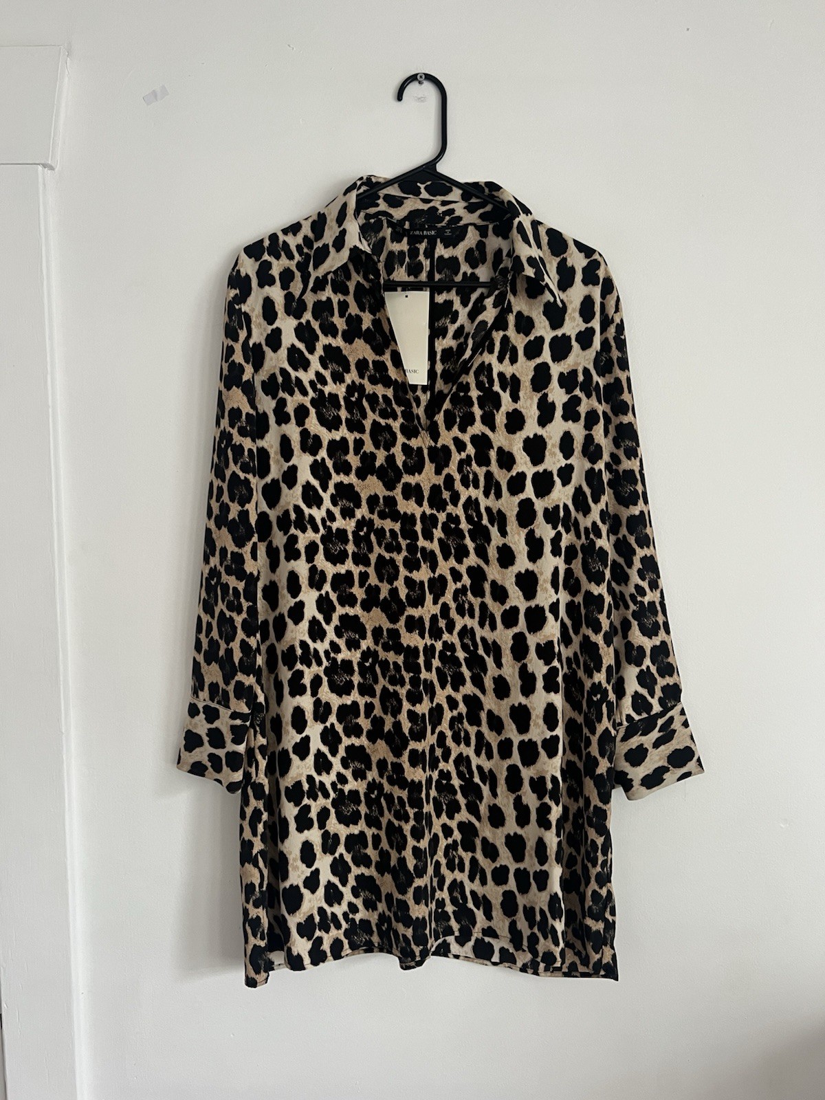 NWT Zara Women’s Leopard Print Long Sleeve Button Down Collared Tunic Blouse XL