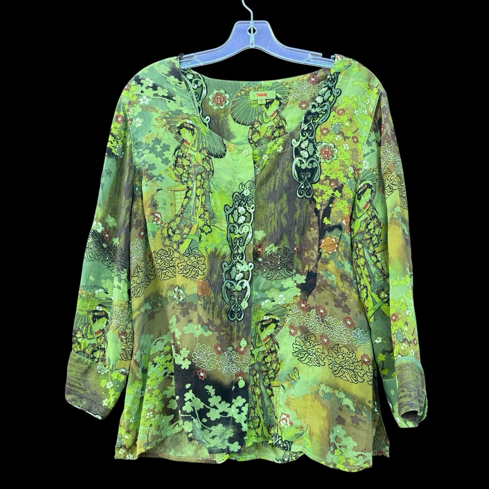 Tianello By Steve Barraza JAPANESE GEISHA BLOUSE TOP Flowy Boho Art Wear S