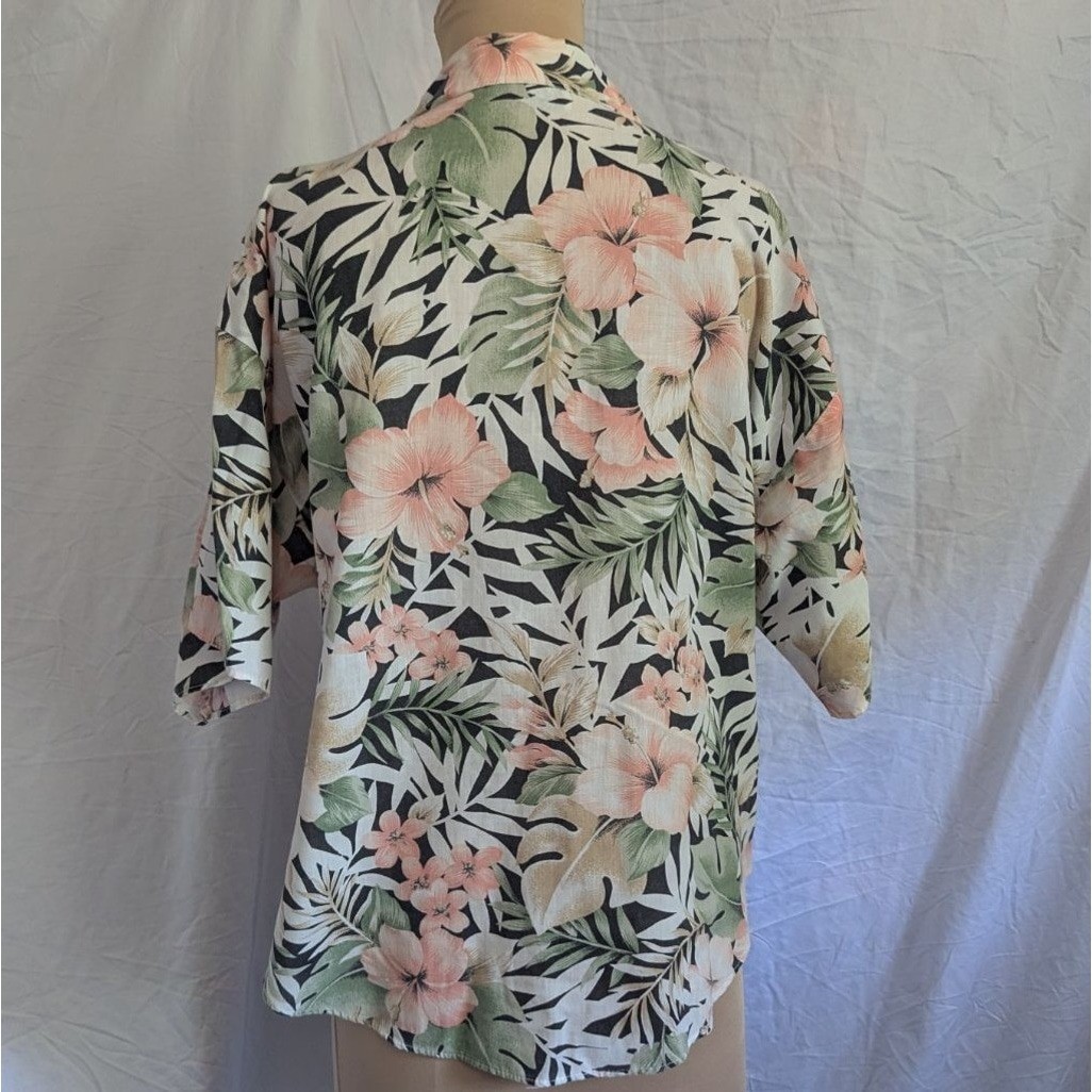 Vtg Tropical Floral Hibiscus Button Up Shirt Made in USA Womens Sz L Resortwear