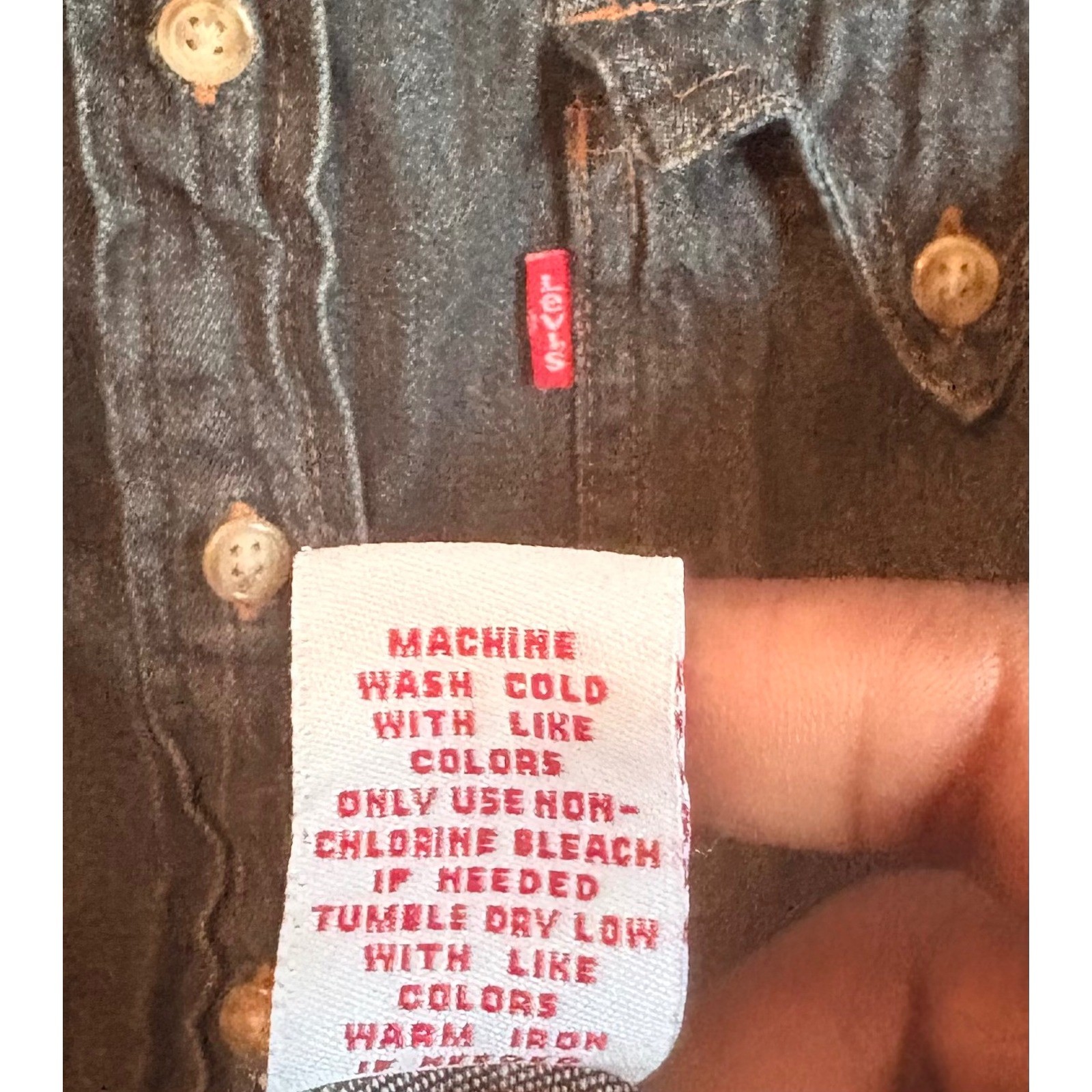 Levis Red Tab Womens Medium Dark Wash Denim Western Button Up Shirt Cotton