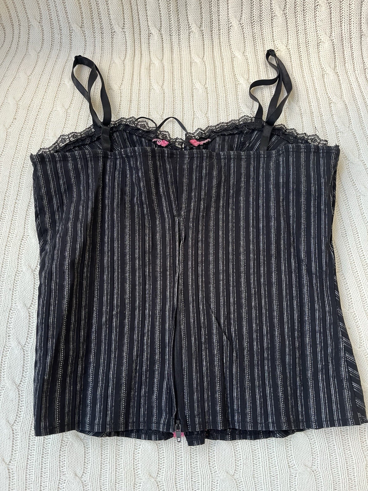 Vintage Finesse Lace Up Pinstripe Corset Bustier Spaghetti Strap Womens Medium