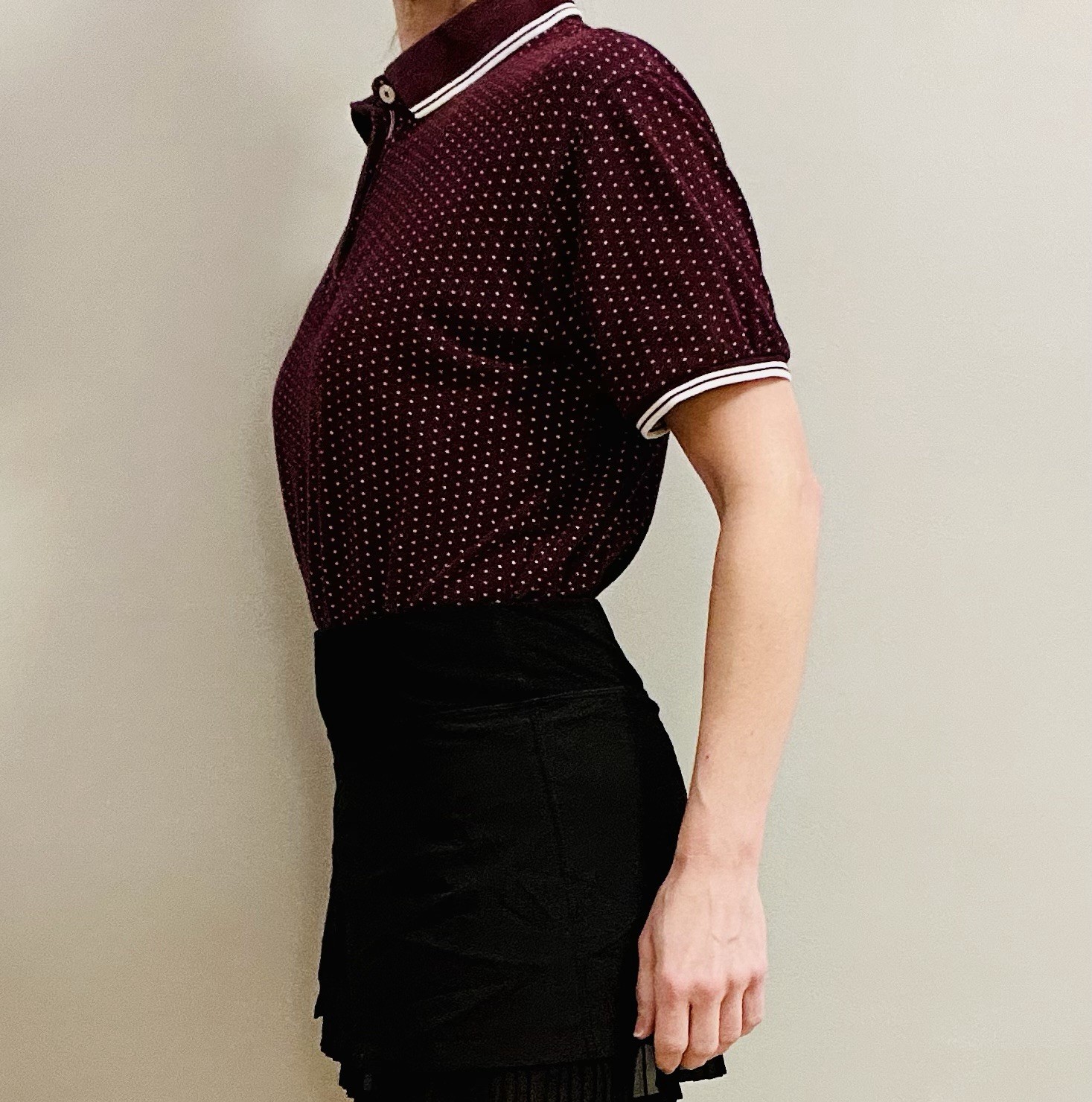 DENIM & FLOWER RICKY SINGH Slim Polo Burgundy White Poka Dot M Golf