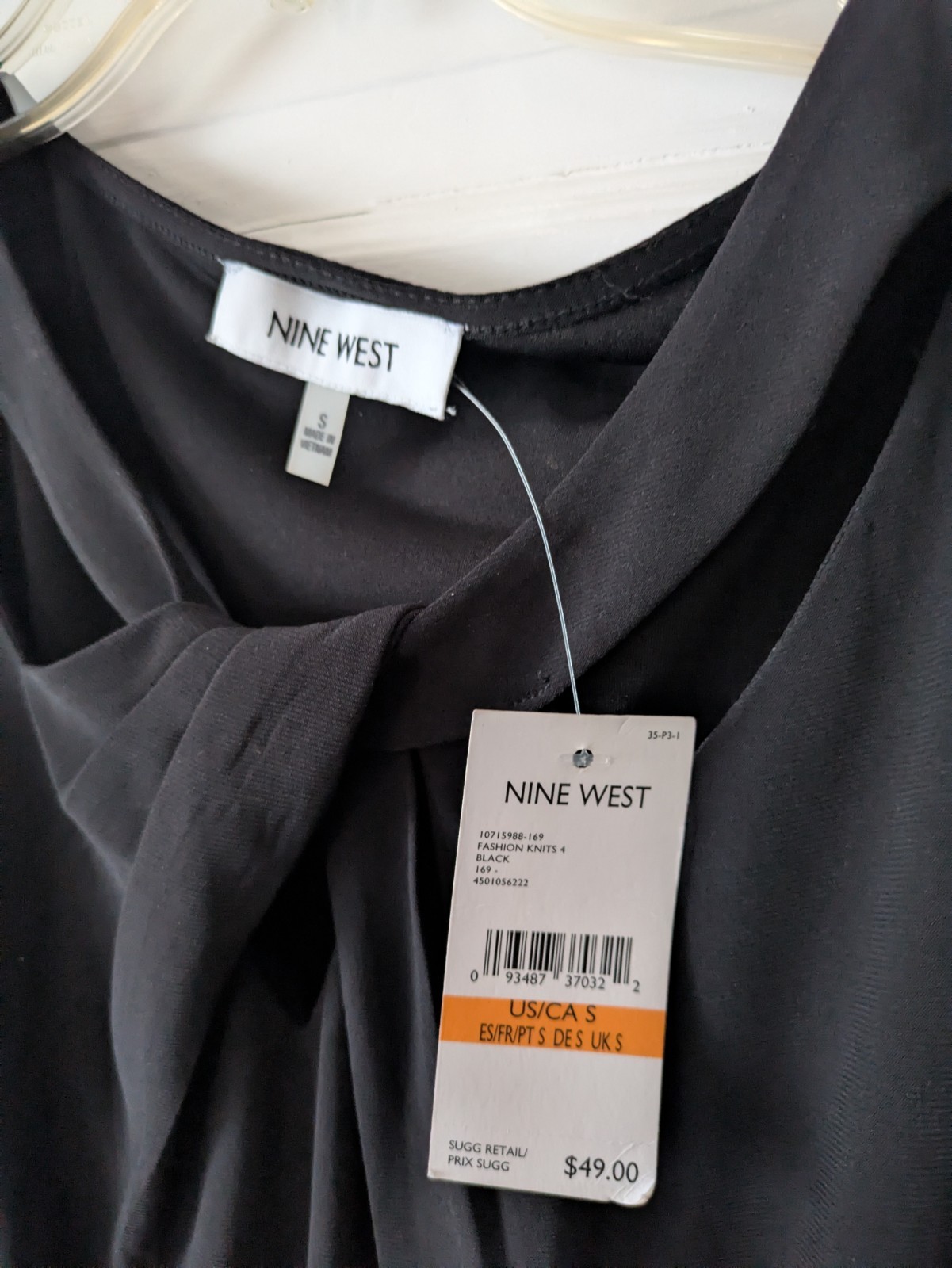 Nine West Black Twist Front Cutout Sleeveless Knit Tank Top Womens Sz Small NWT