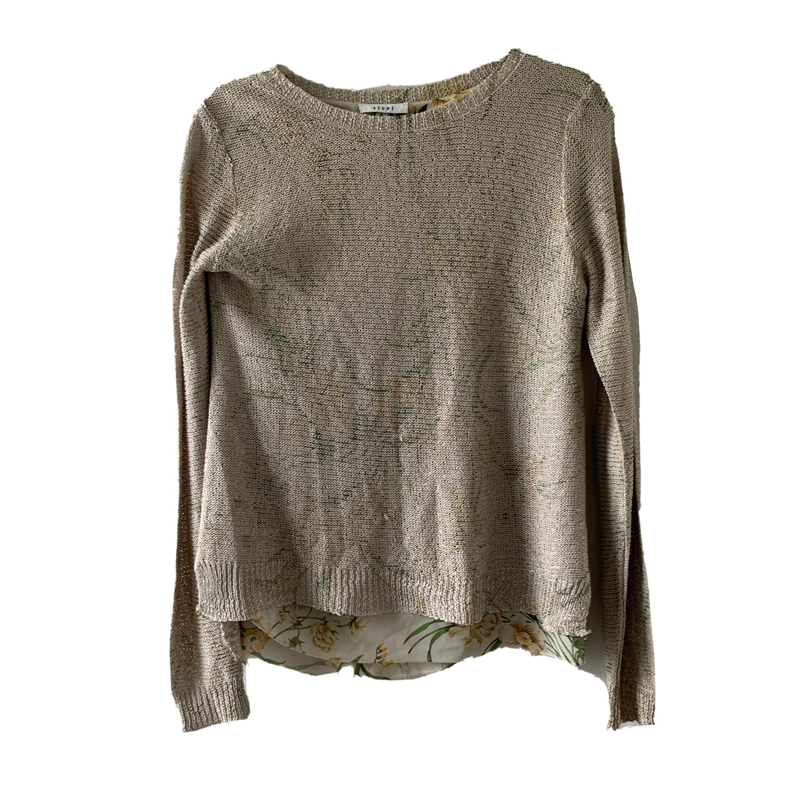 Sioni Sweater Top Womens Small Multicolor Artsy Print Layered Pullover Blouse
