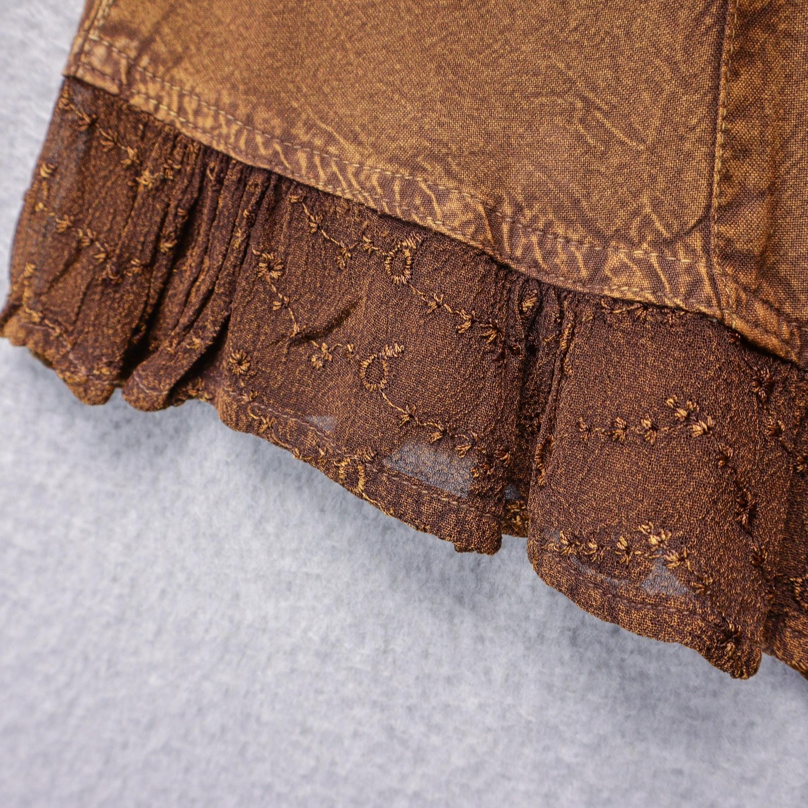 Yeshi Blouse Womens M Brown Embroidered Button Ruffle Fairy Boho Rennaissance