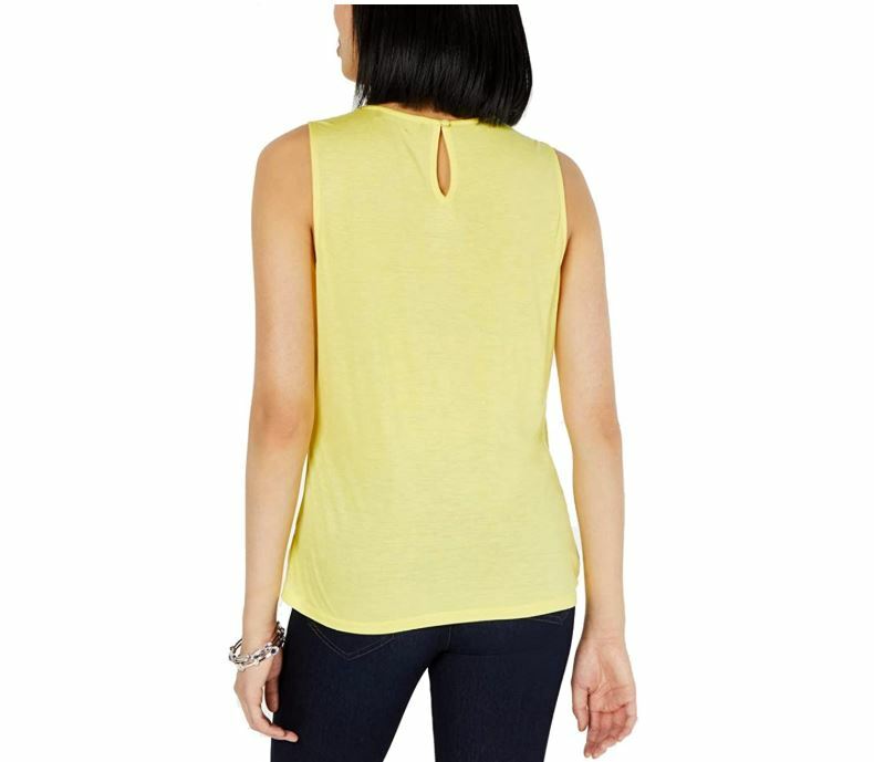 INC Womens L Sunray Yellow Sleeveless Twist Front Keyhole Button Tank Top NWT