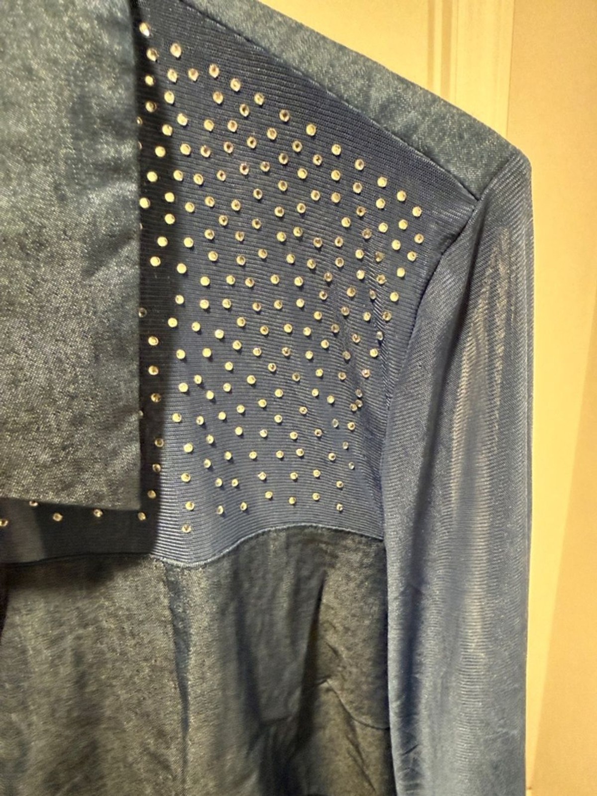 Ashley Stewart Navy Button-Down Shirt with Studded Yoke