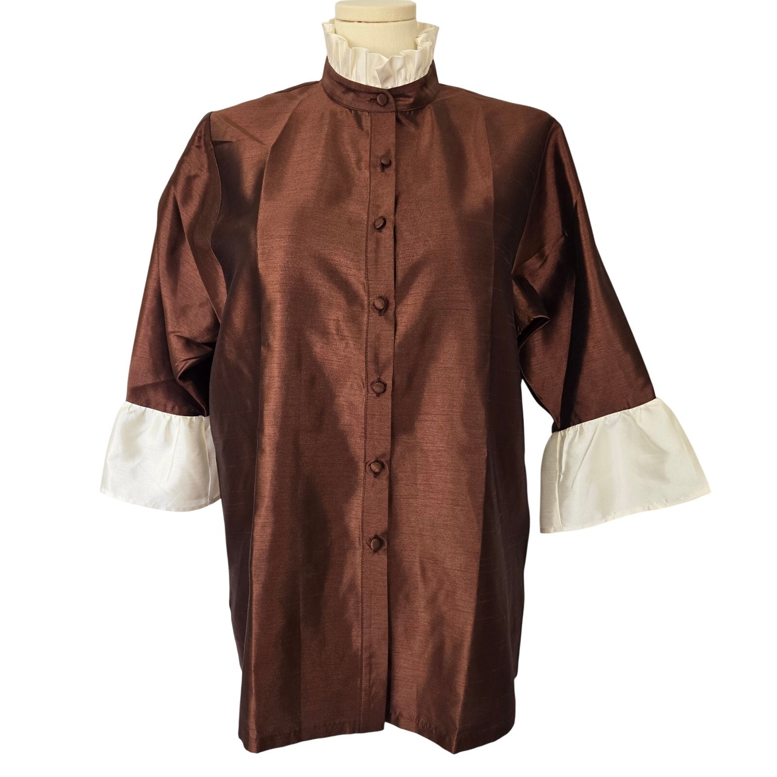 NWT Cinnamon Satin Button-up Swing Top Retro 40s 50s Sz L