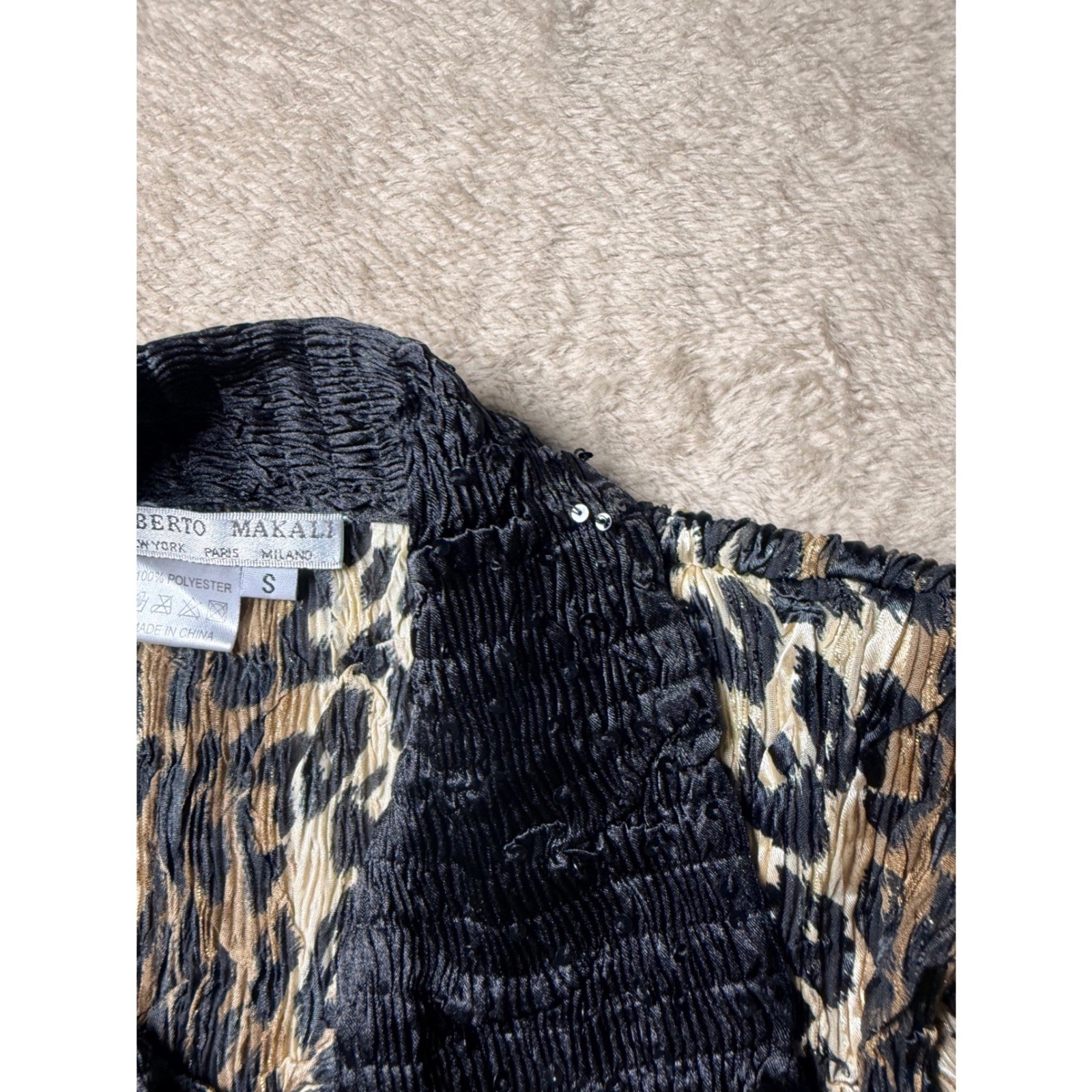 Alberto Makali Leopard Print Crinkle Pleated Sequin Top Small Euro Y2K Mobwife