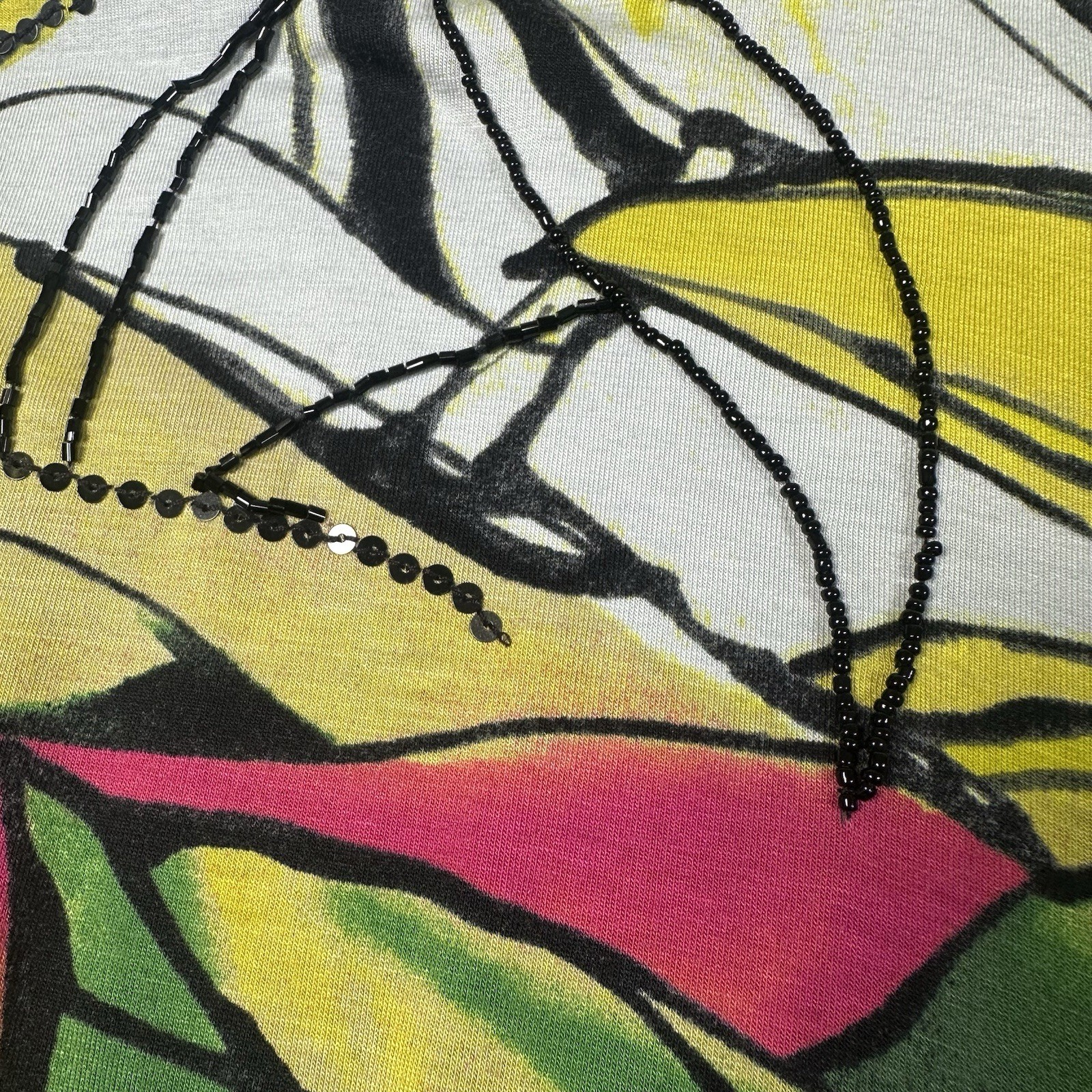 Escada Top Medium Yellow Abstract Beaded Sequin Blouse Birds Of Paradise Top