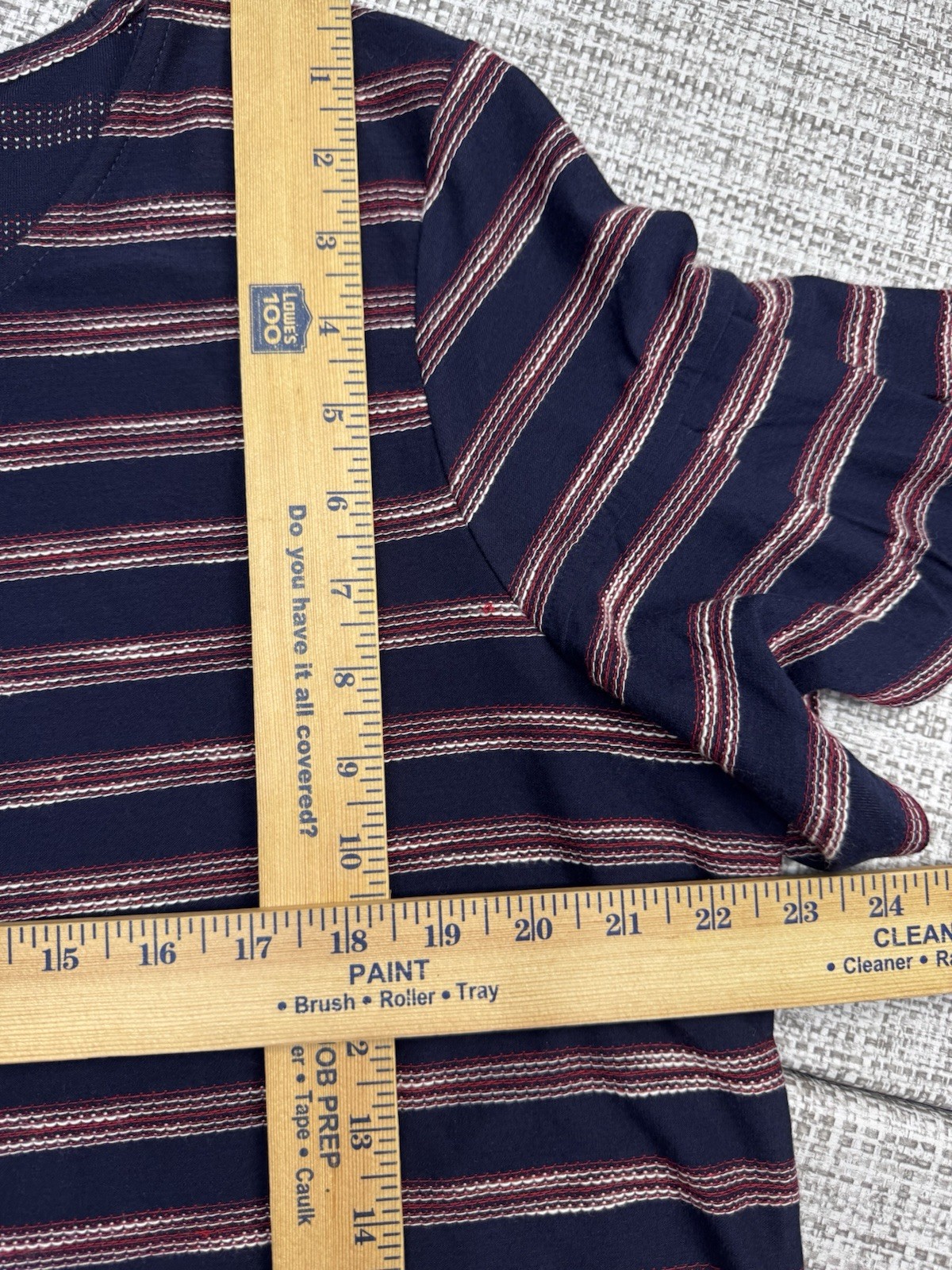 New Chico’s Knit Top Embroidered Stripe Tee Navy Red White Stretch Size 3 XL