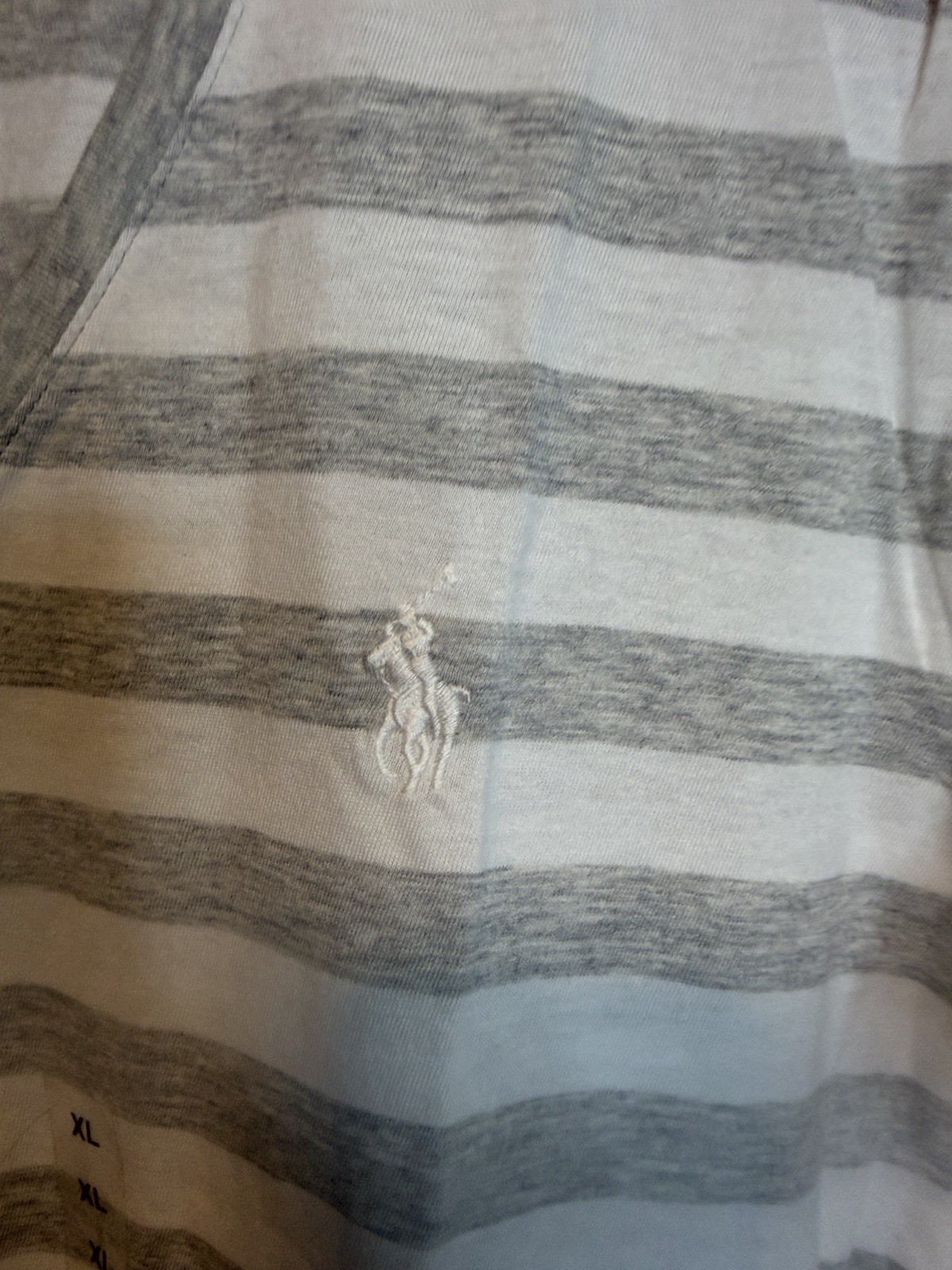 Women’s Polo Ralph Lauren Gray And White Striped V Neck Tee White Pony NWT