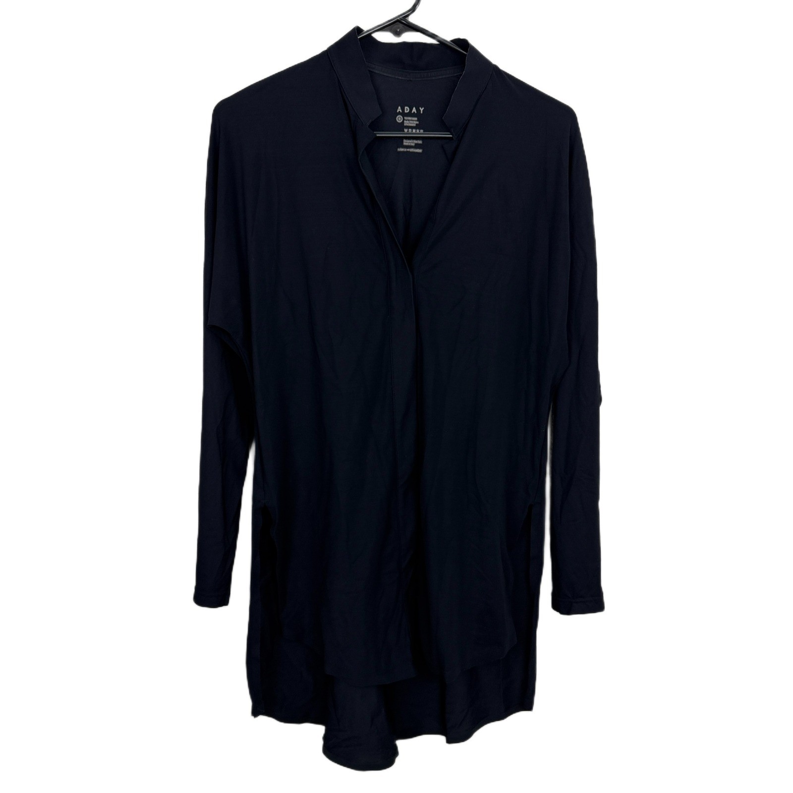 ADAY Shirt Womens Small Black Something Borrowed Long Sleeve High Low Tunic