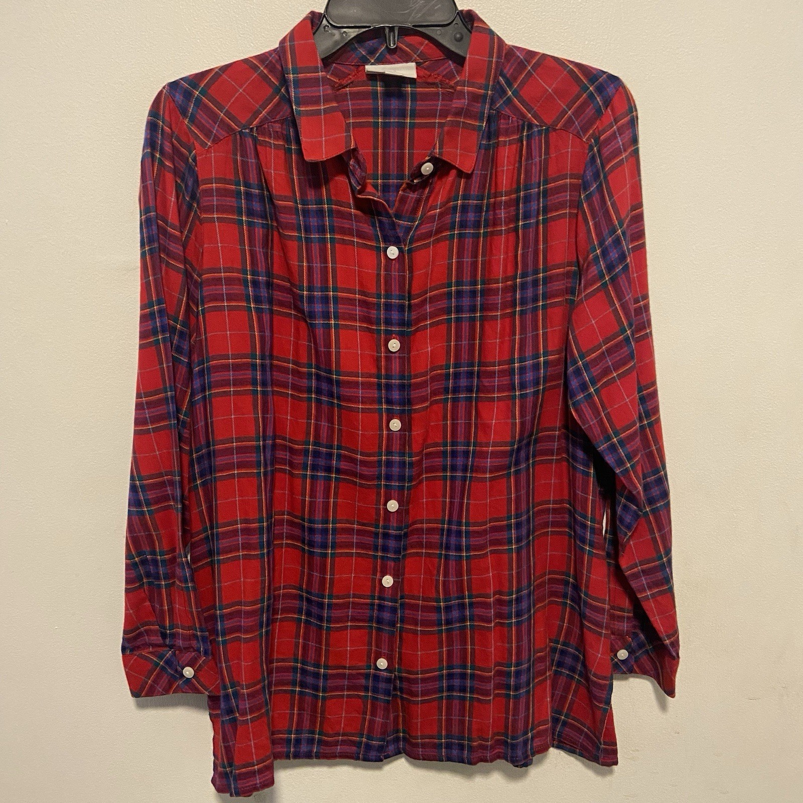 J.Jill Women’s Button Down Blouse Size Medium Petite Plaid Holiday Office