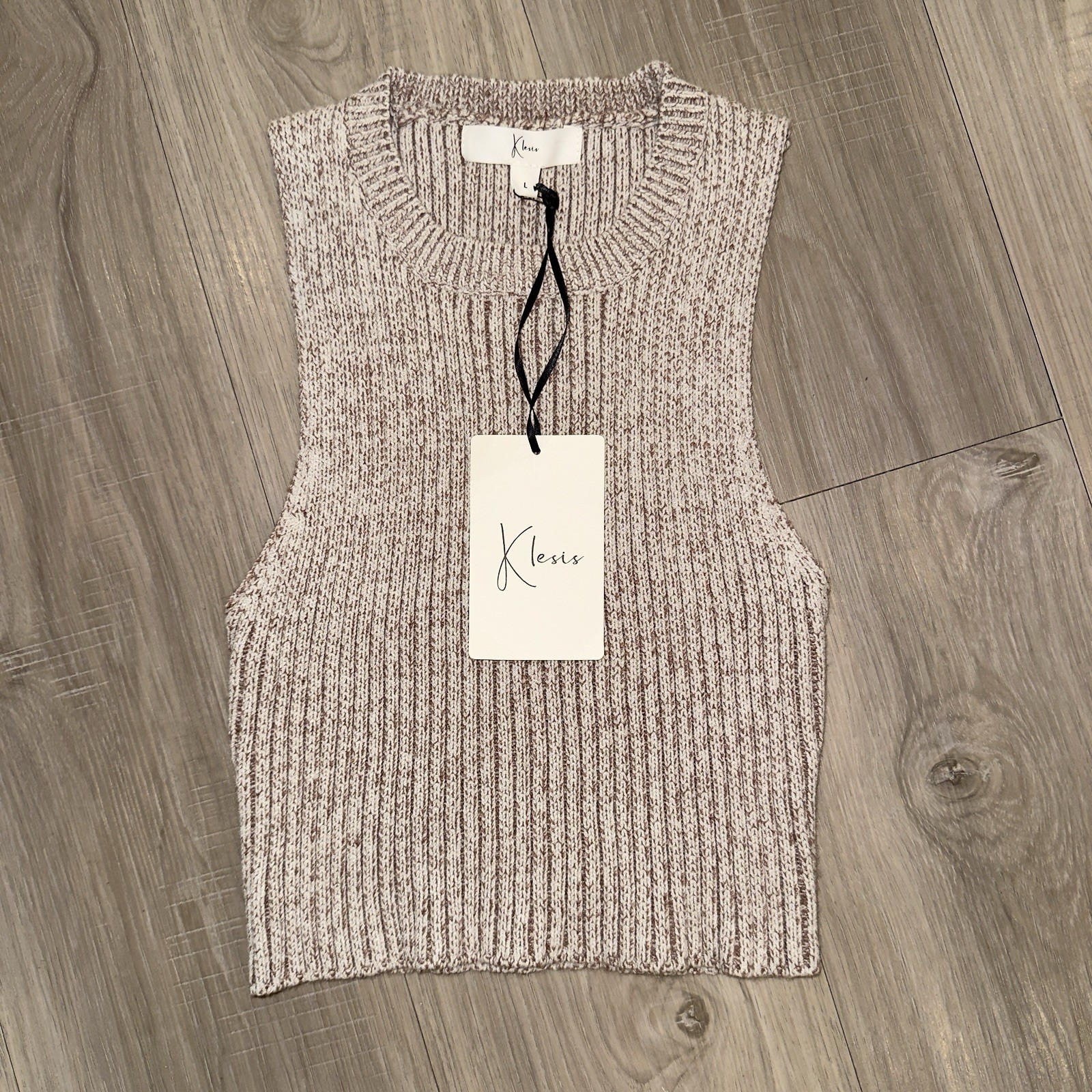 NWT Klesis Sleeveless Sweater Tank Top Womens Size Large Light Brown