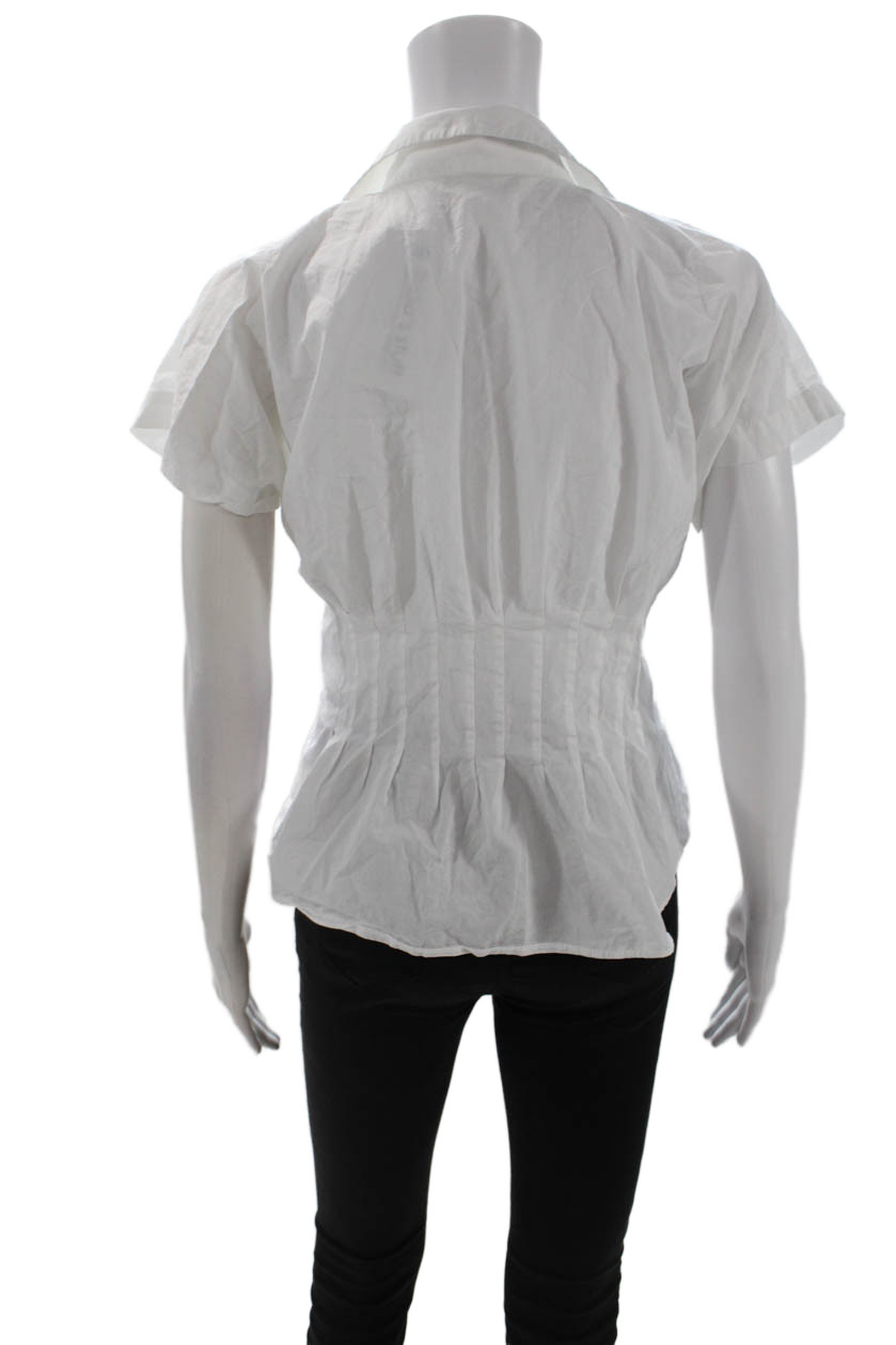 Zara Women Collared Button-Up Cotton Blouse Short Sleeve White Size M