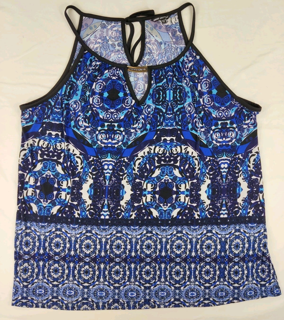Unique Spectrum Size 2X Black Blue & White Sleeveless Keyhole Neck Stretch Top