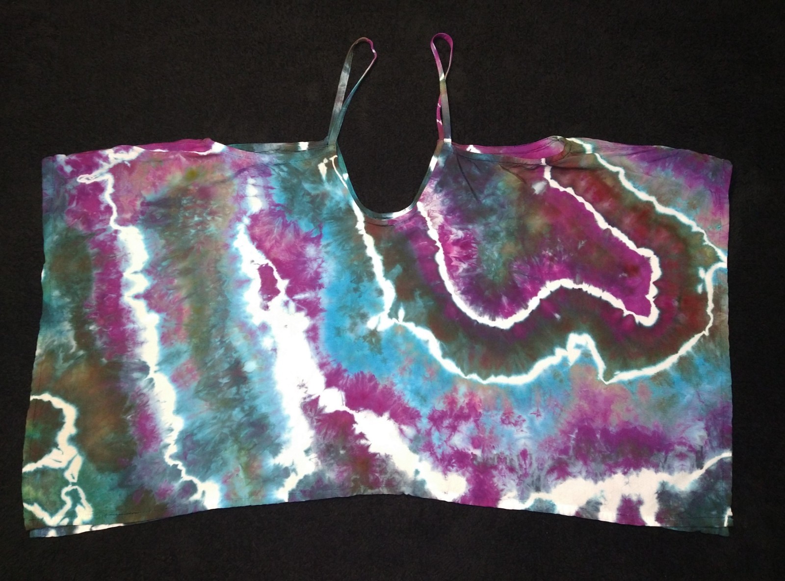 Purple, Blue & Black Geode Ice Dye Tie Dye Women’s Asymmetrical Camisole ~ Sz L