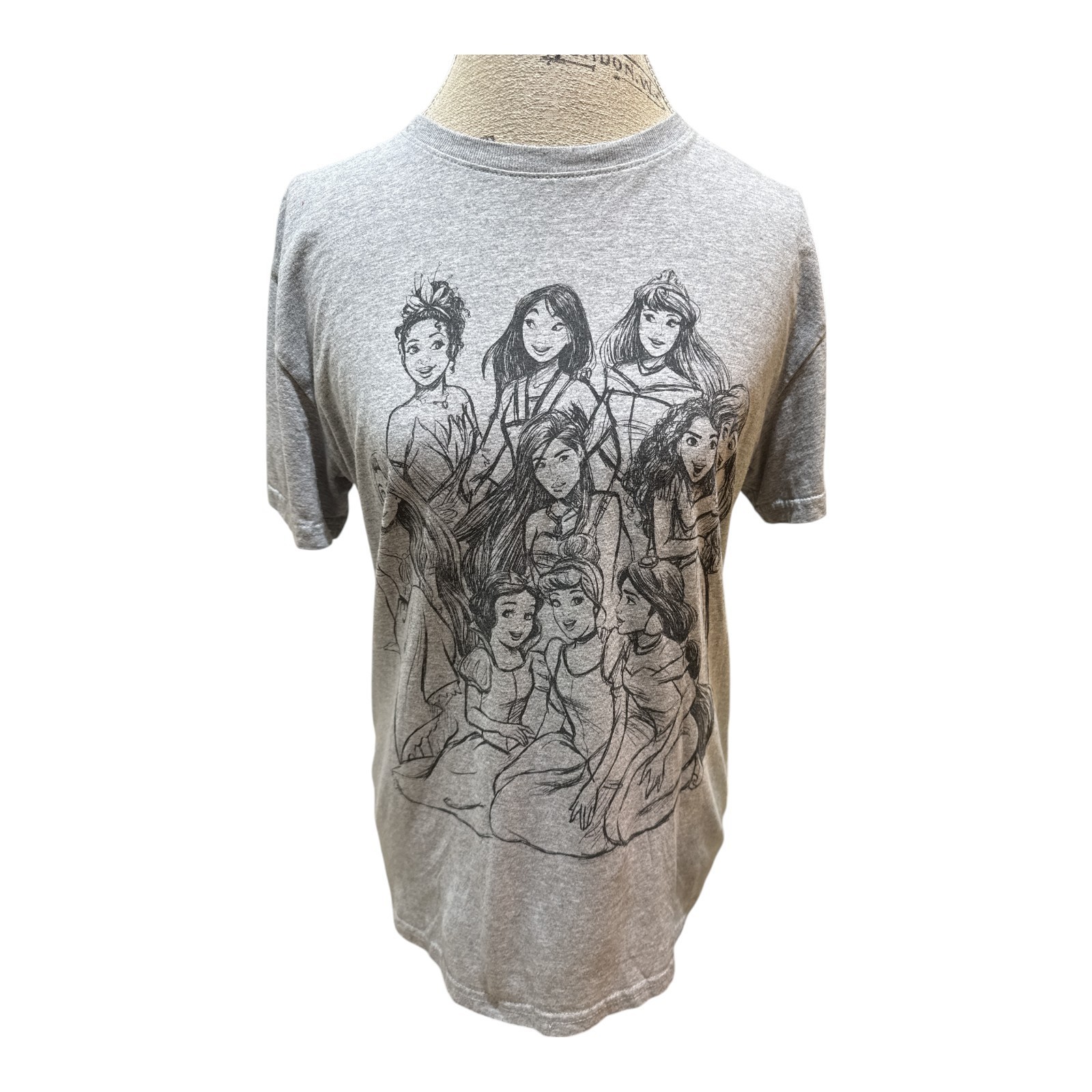 Disney Princess Sz L Gray Short Sleeve Crew Neck Cotton Poly Blend T-Shirt