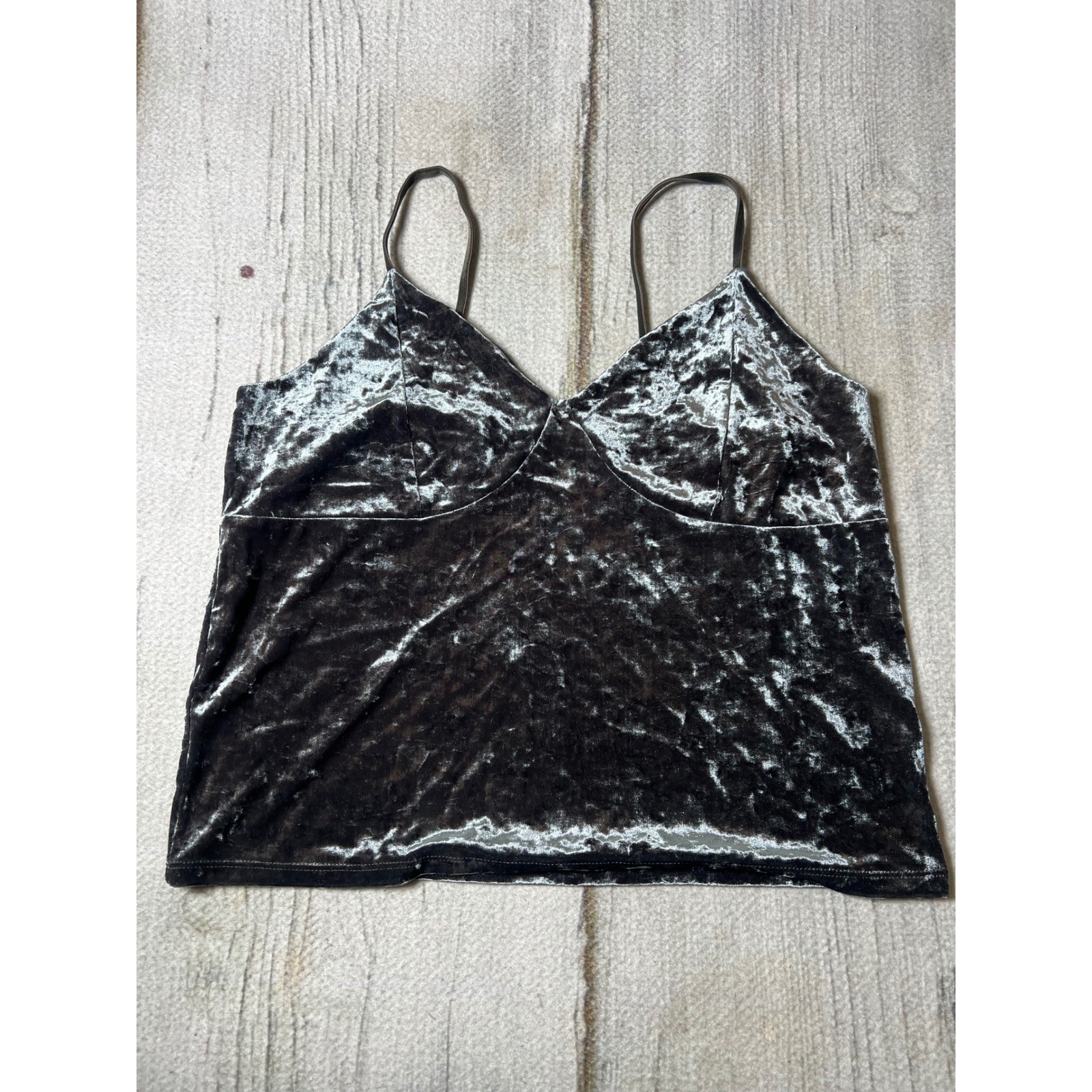 American Eagle Crushed Velvet Camisole Women XL Gray 90s Y2K Grunge Minimalist