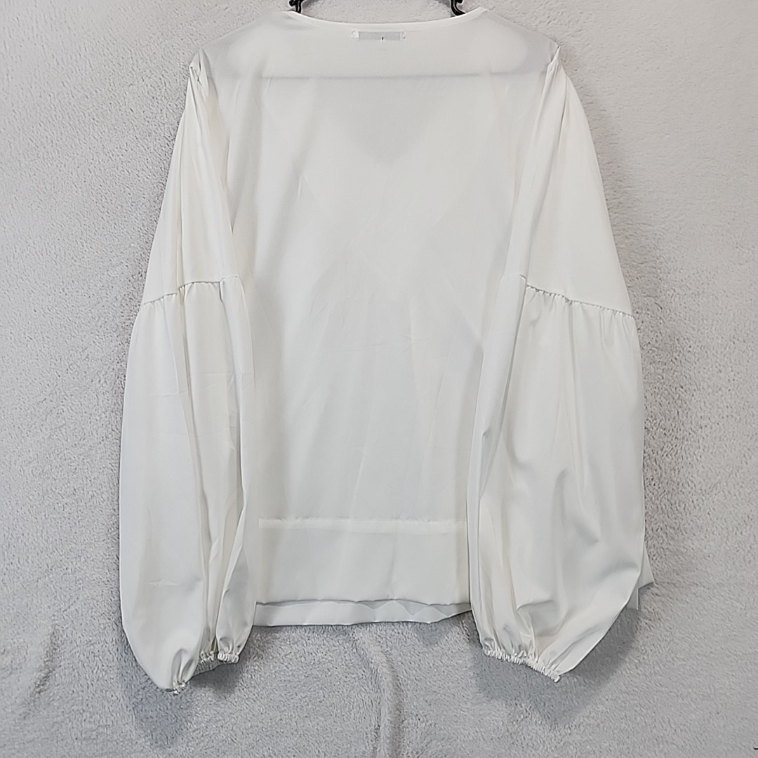 MissLook Blouse Womens XXL White V-Neck Bishop Sleeve Semi-Sheer Tunic Flowy Fit