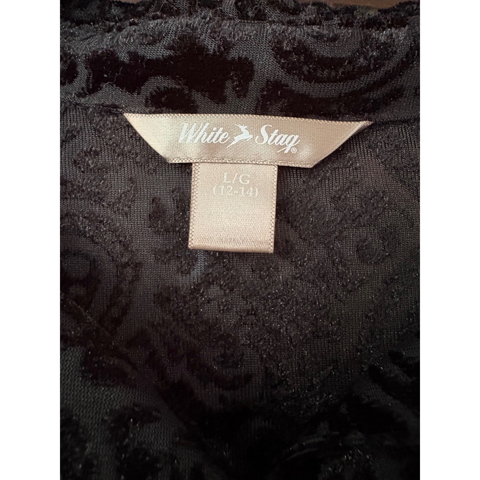White Stag Womens Black Velvet Paisley Burnout Button Down Blouse Lg 12/14 NWT
