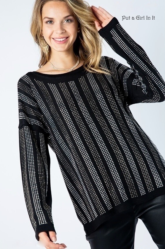 New VOCAL Womens CLASSY CRYSTAL BLACK BLING LONG SLEEVE SHIRT S M L XL 1X 2X 3X