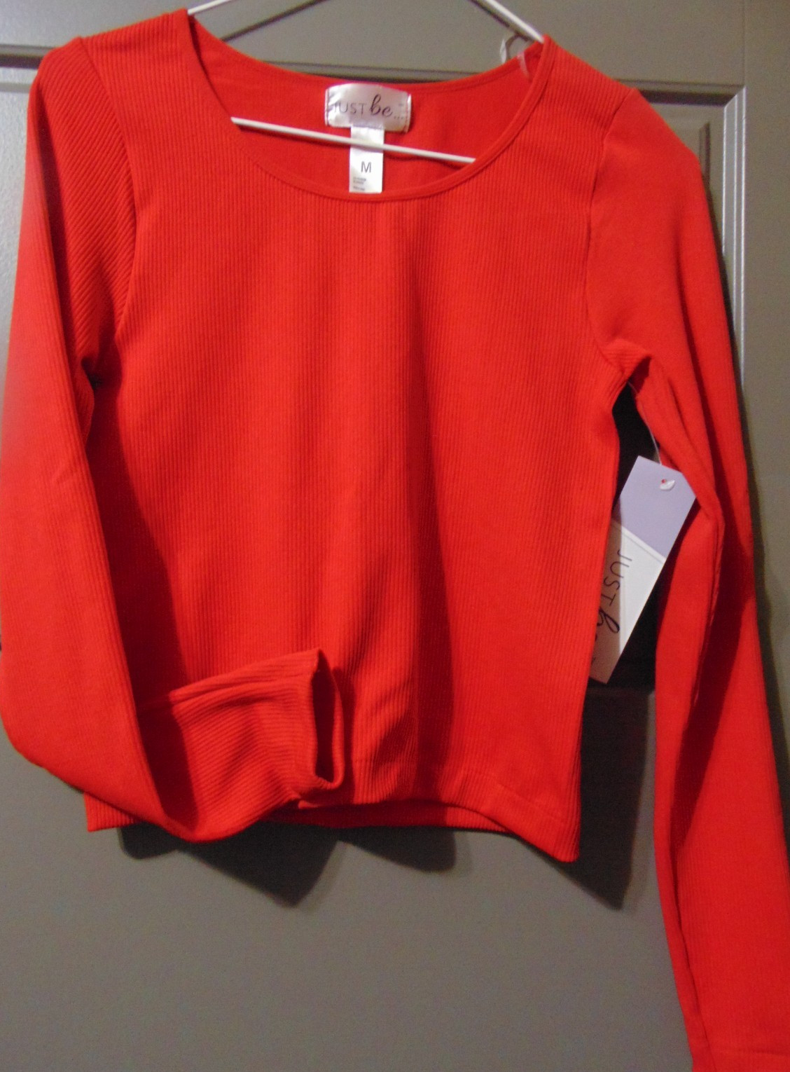 Women’s JUST BE…Plus Size 3X Ribbed Scoop Neck Long Sleeve True RED Top NWT