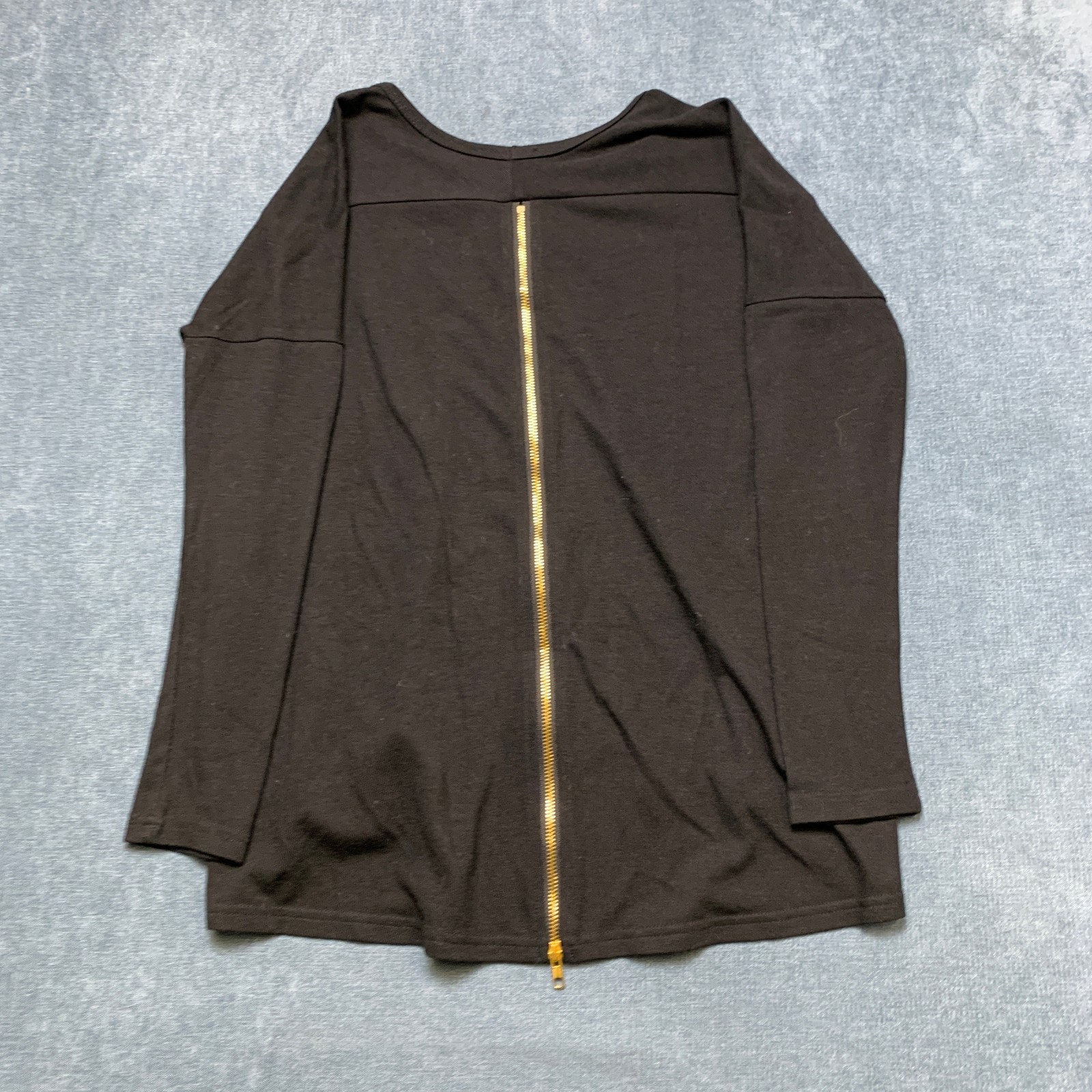 Lulus Blouse Top Womens Medium Black High-Low Hem Summer Long Sleeve Back Zip