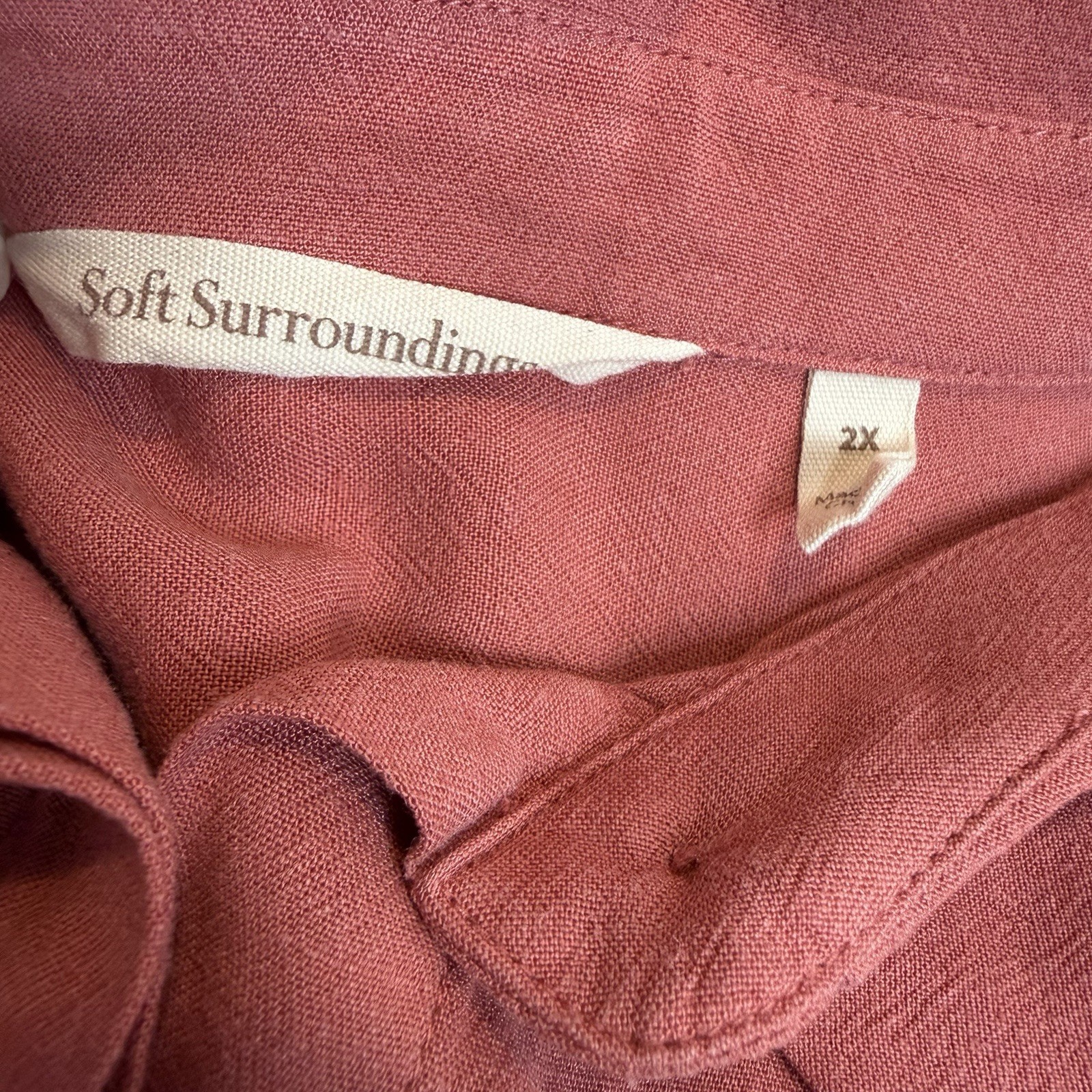 Soft Surroundings Button Up Blouse Shirt Roll Tab Sleeves Mauve Pink Women’s 2X