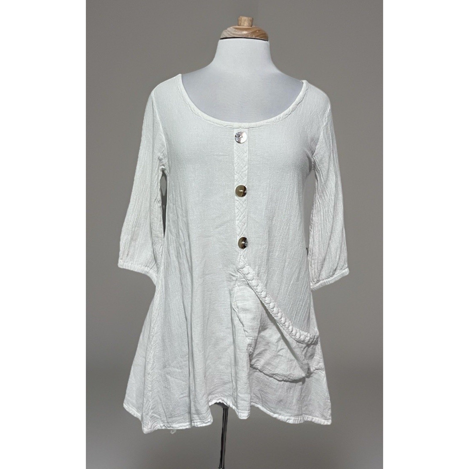 Cottonways White Gauze Lagenlook Tunic Top Womens Small Coastal Boho Breezy