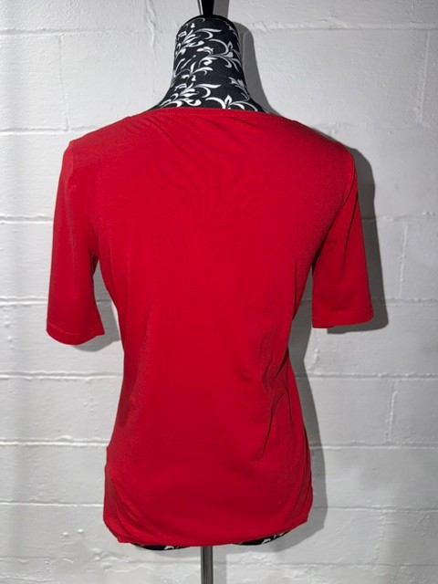 Chaps Red Square Neck Top Grommet Lace-Up Shoulder Elbow Sleeve Small