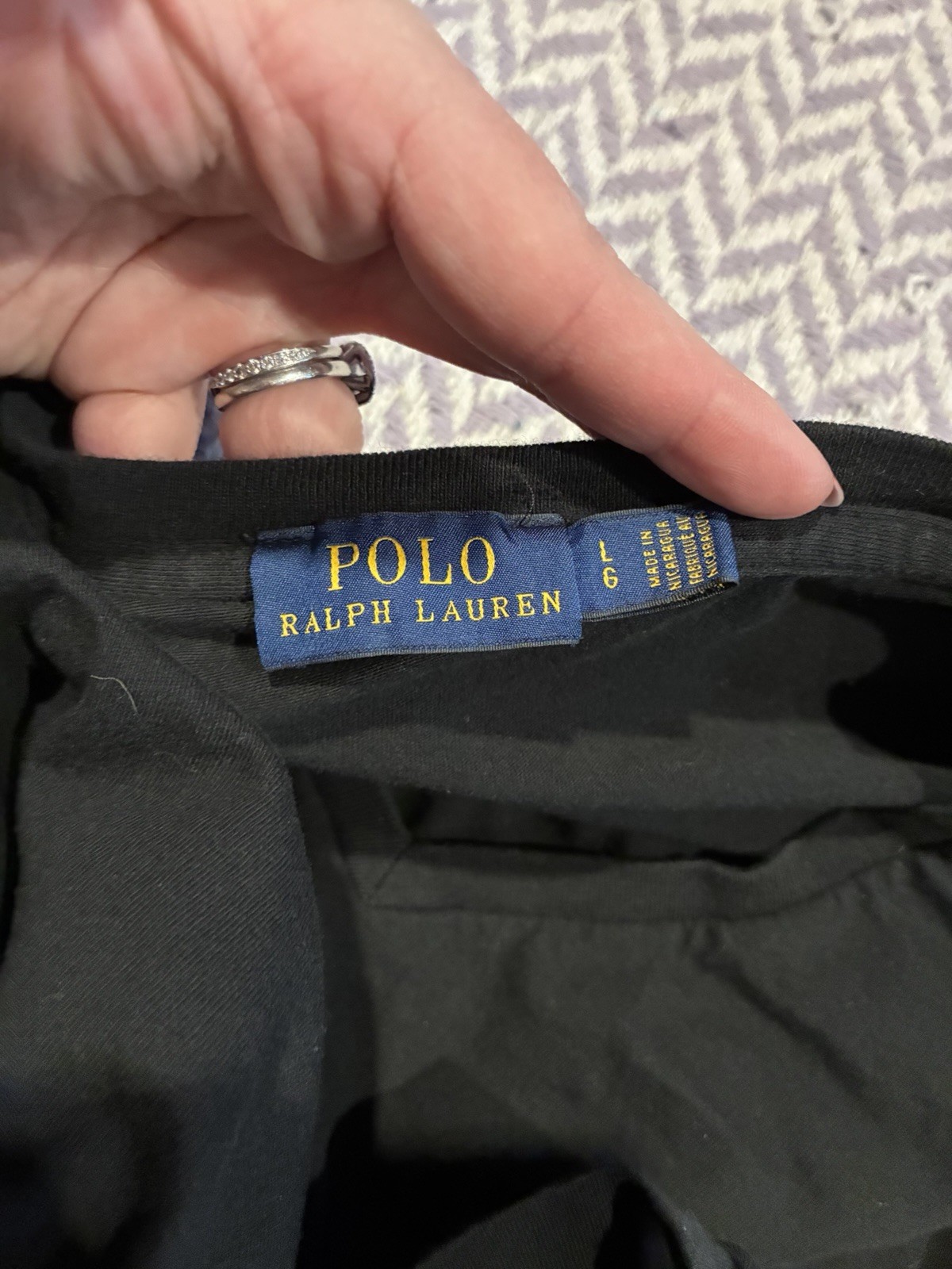 Ralph Lauren Women’s Black V-neck Top With White Pony Size Large